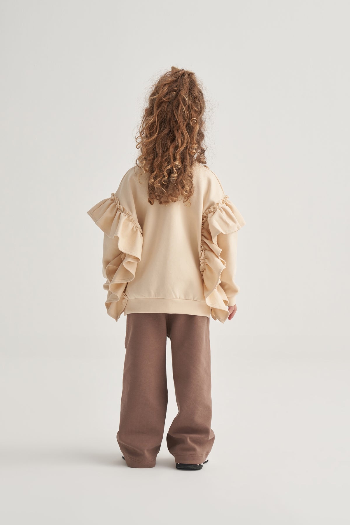 Unisex Çocuk İnterlok Fırfırlı Sweatshirt Bej