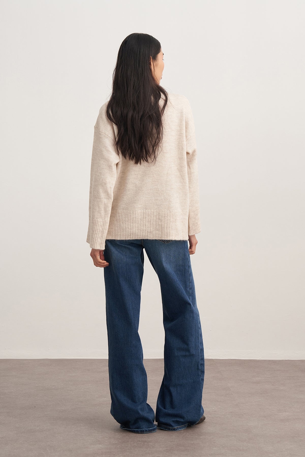 Kadın Basic Triko Kazak Bej