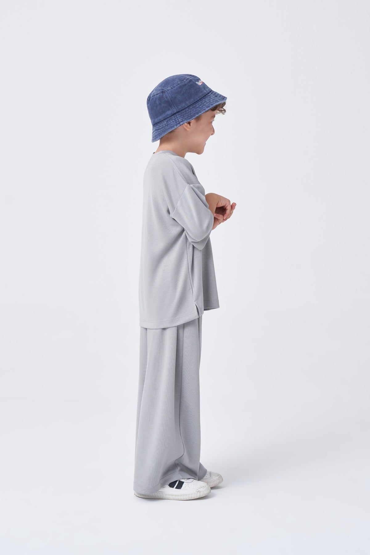 Unisex Çocuk Oversize Basic Takım Pastel Gri