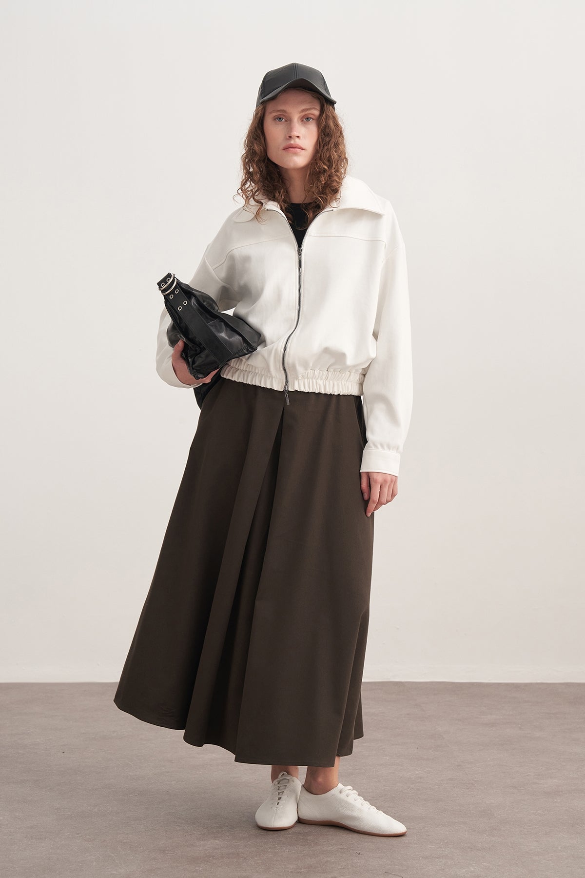 Kadın Gabardin Pilikaşe Etek Koyu Haki