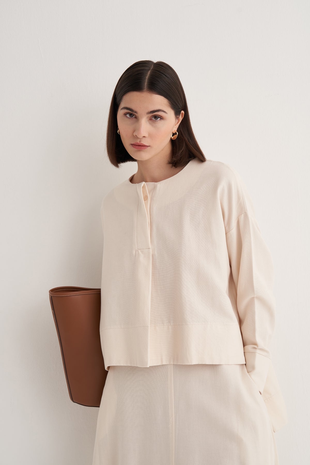 Kadın Dökümlü Pamuklu Pileli Bluz Etek Takım Kemik