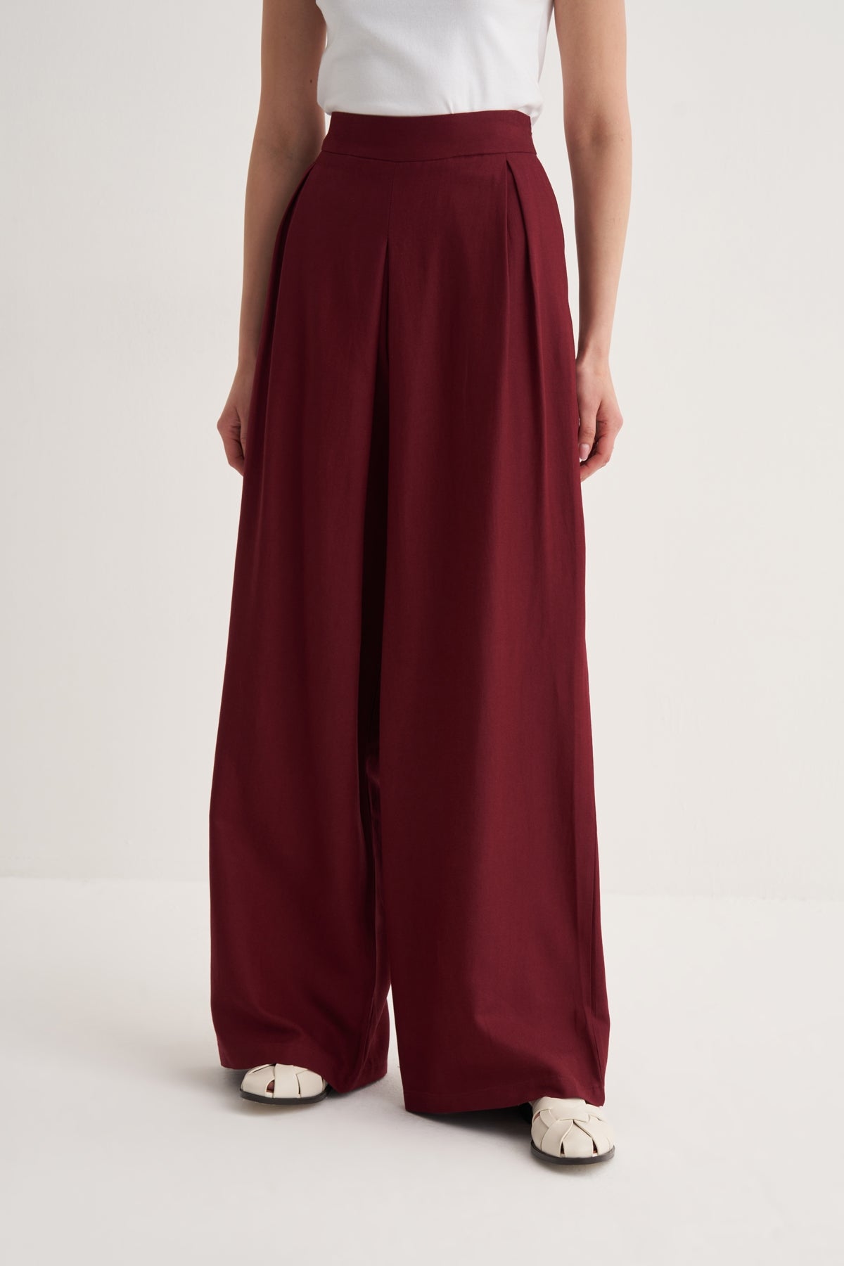 Kadın Dökümlü Pamuklu Pileli Etek Pantolon Bordo