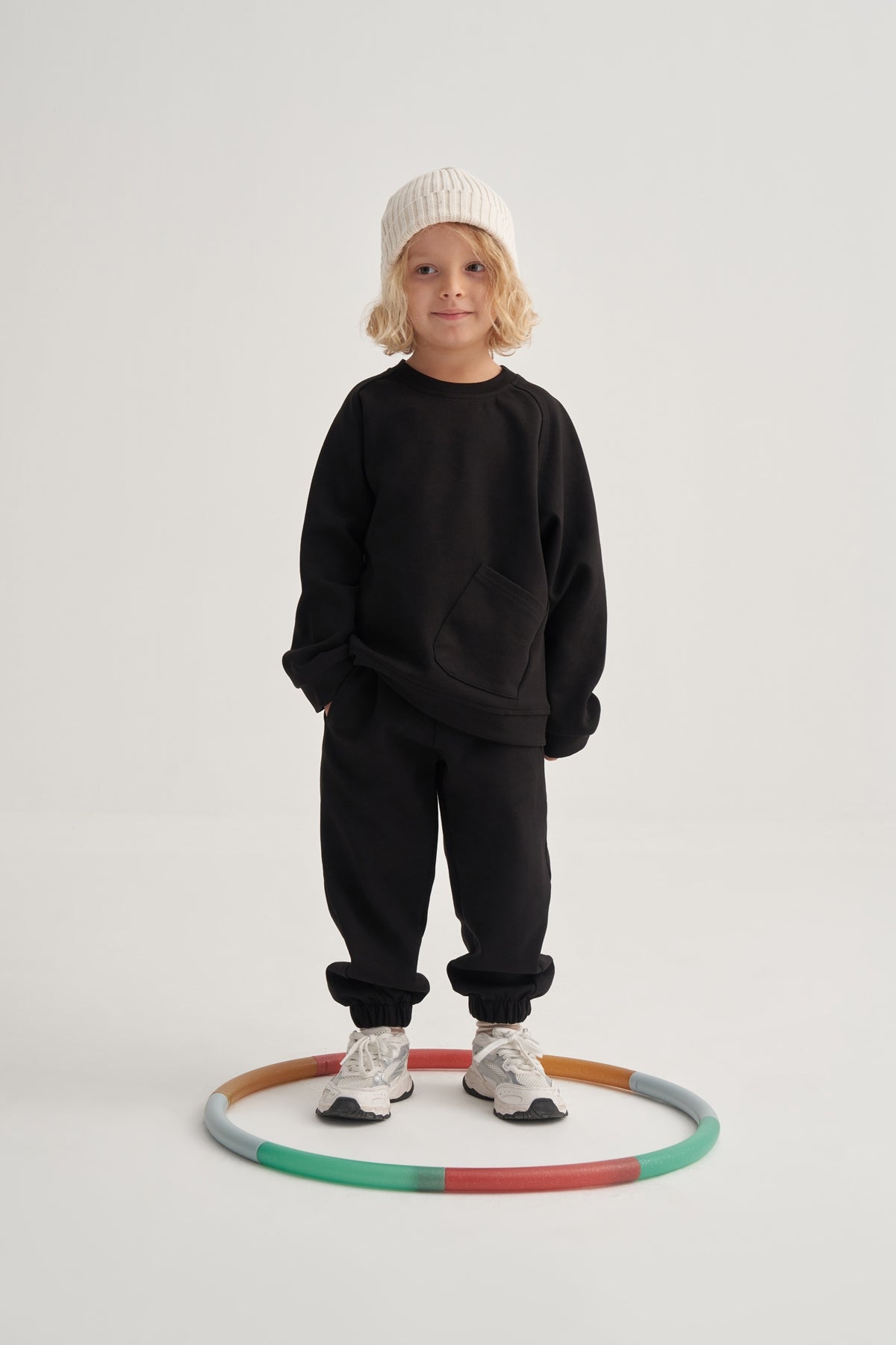 Unisex Çocuk İnterlok Dikiş Detaylı İkili Takım Siyah