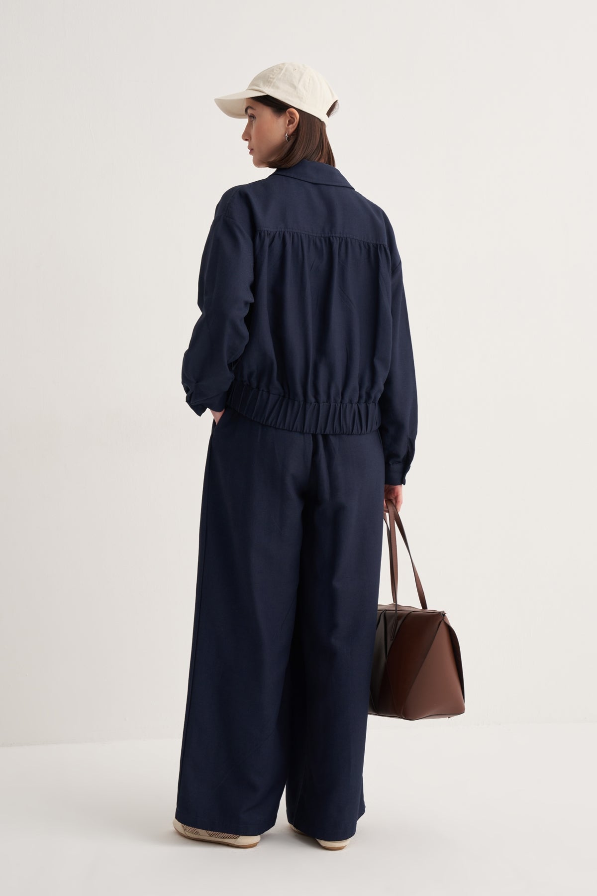 Kadın Dökümlü Pamuklu Pileli Etek Pantolon Lacivert