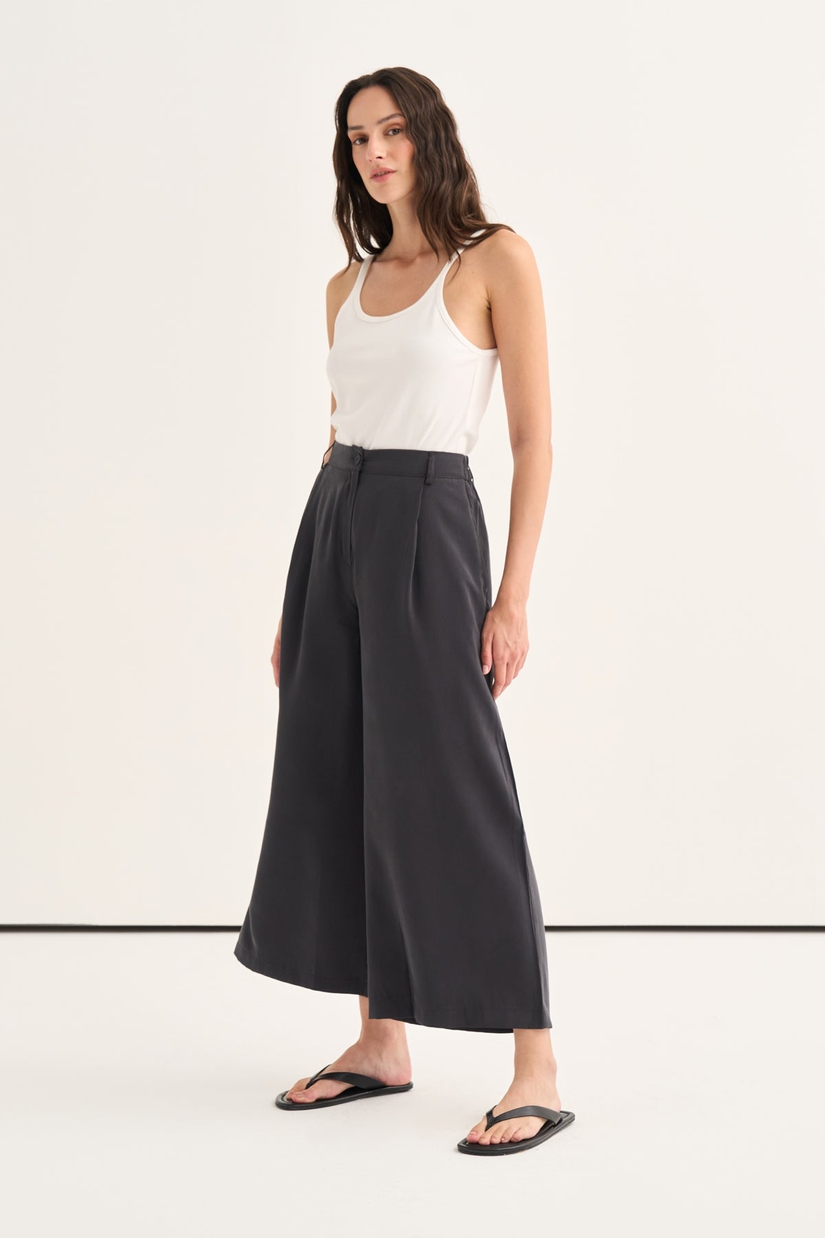 Kadın Modal Pileli Culotte Pantolon Antrasit