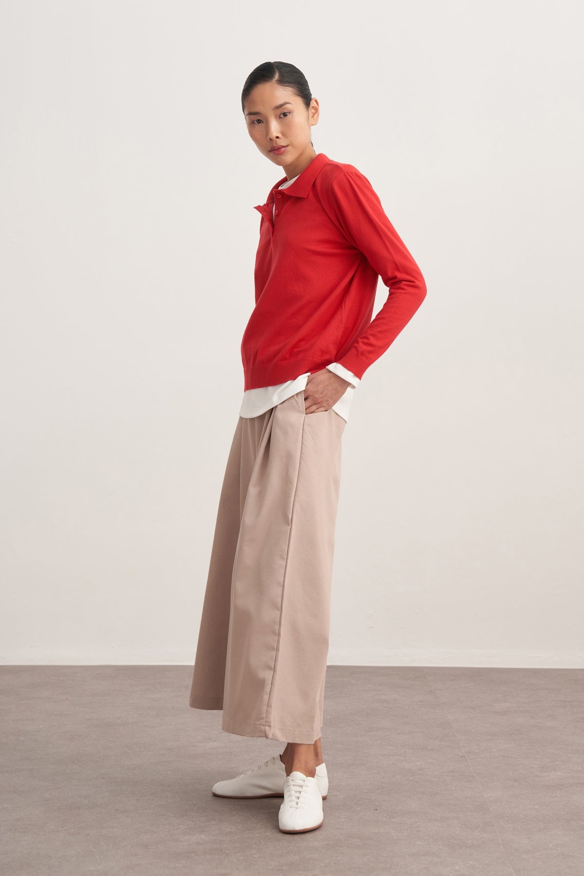 Kadın Polo Yaka Viskon Triko Kazak Kırmızı