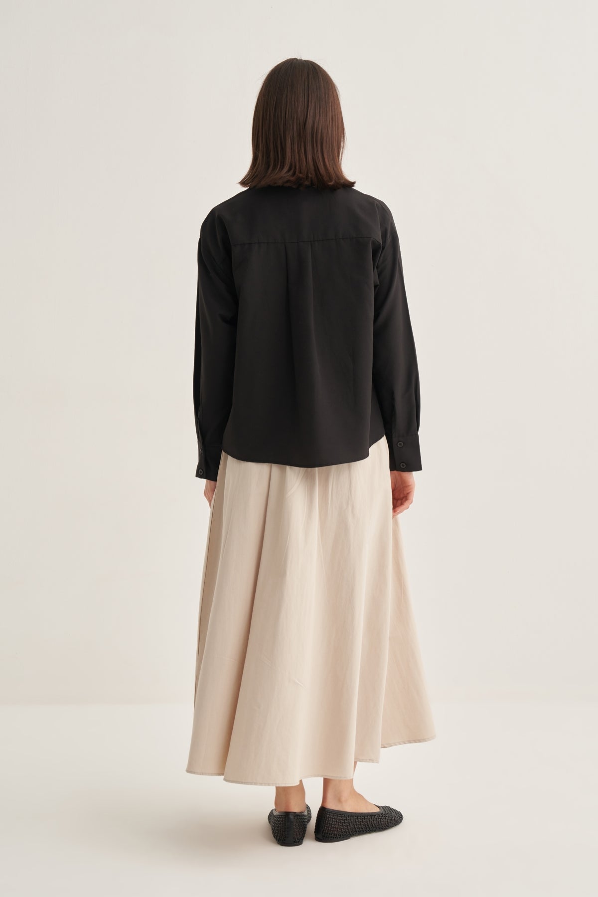 Kadın Poplin Oversize Kısa Gömlek Siyah