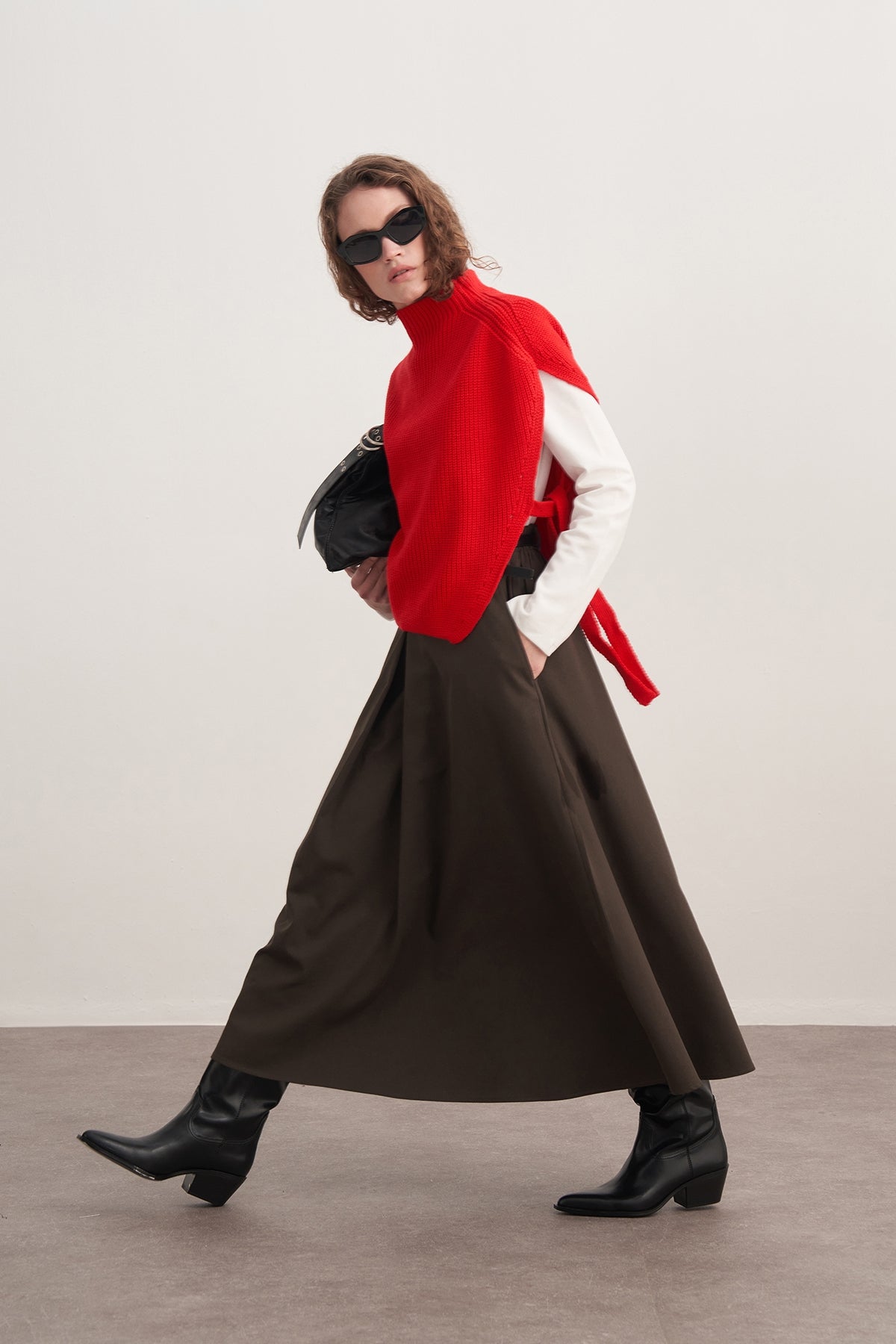 Kadın Gabardin Pilikaşe Etek Koyu Haki