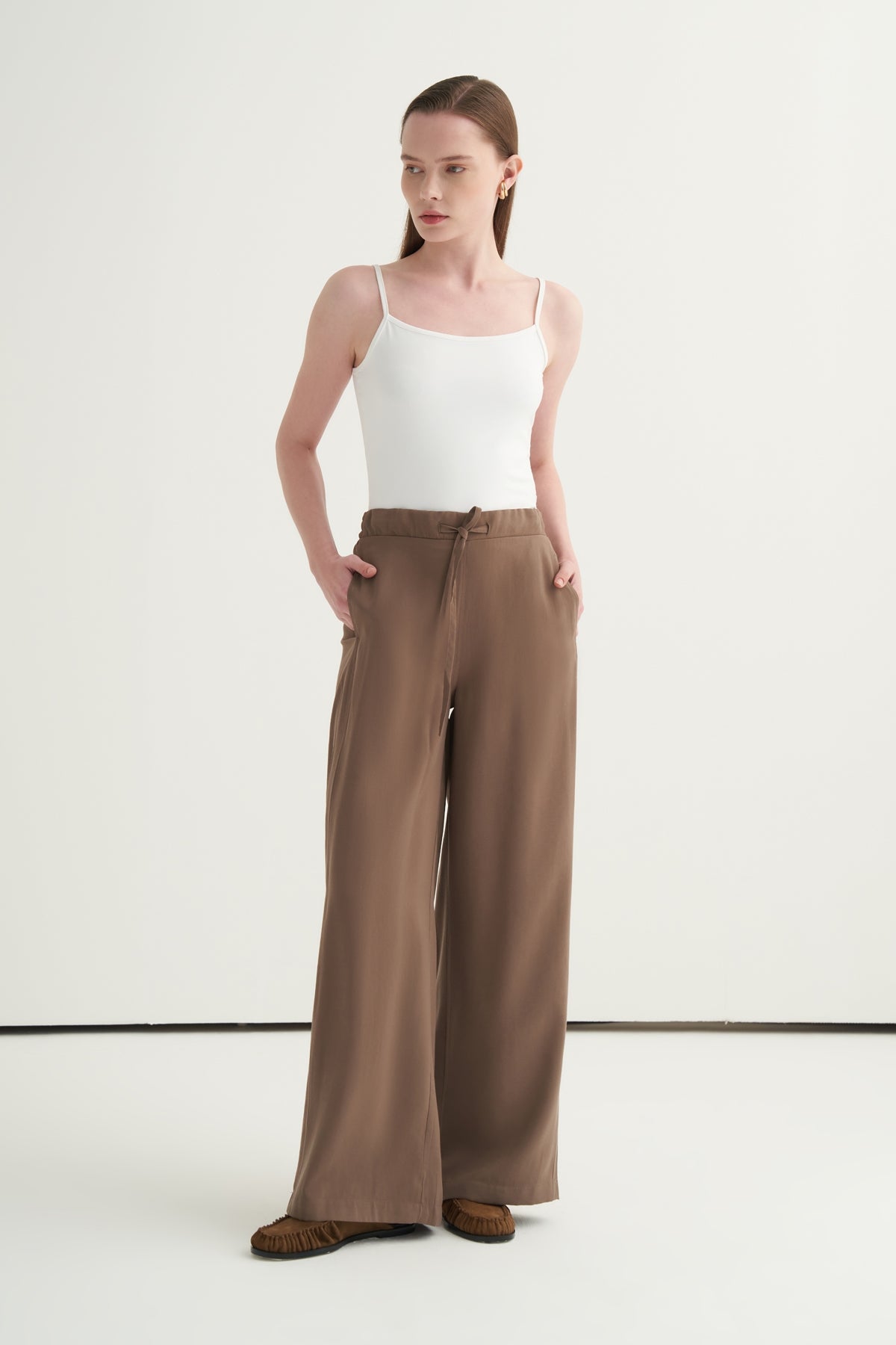 Kadın Modal Bağcıklı Palazzo Pantolon Vizon