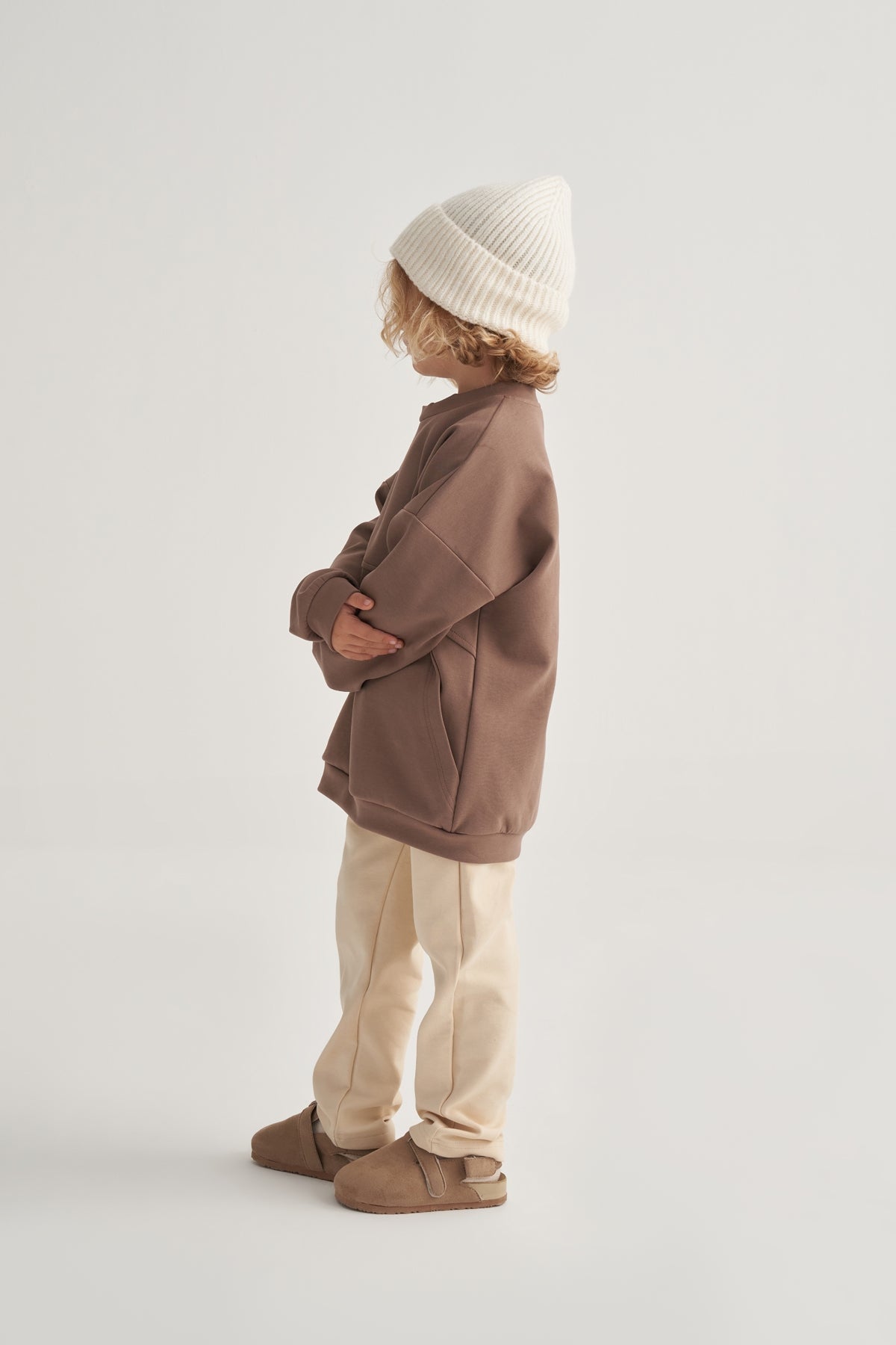 Unisex Çocuk İnterlok Cepli Sweatshirt Kahve