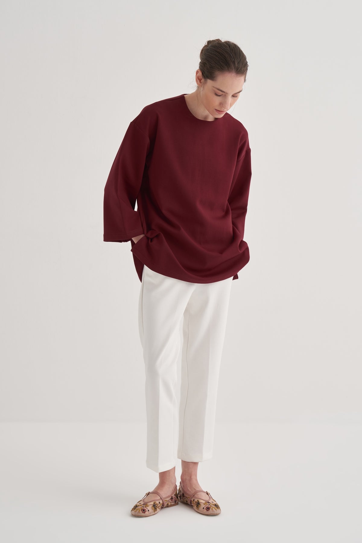 Kadın İnterlok Bağlamalı Tunik Bordo