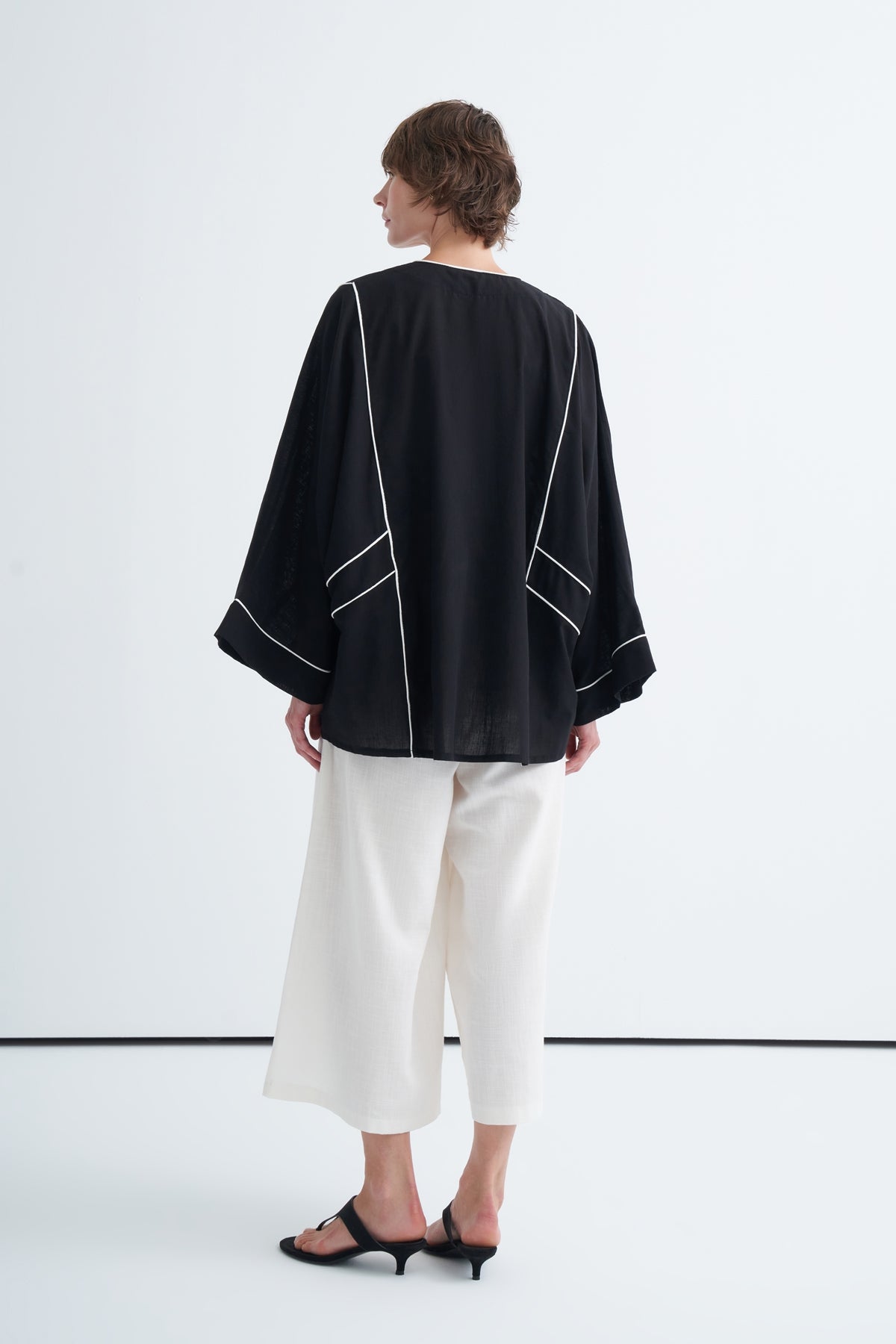 Kadın Kontrast Kimono Pantolon Takım Siyah