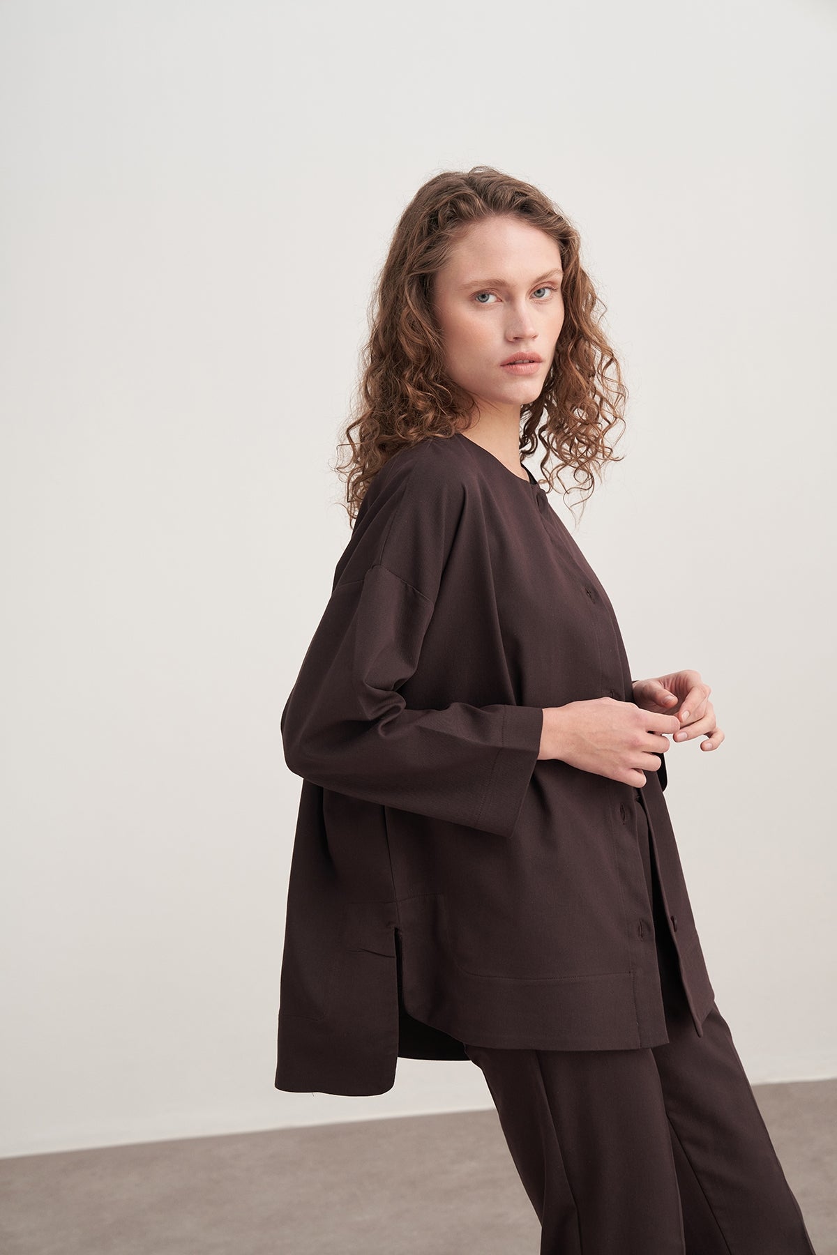 Kadın Gabardin Ceket Gömlek Kahve