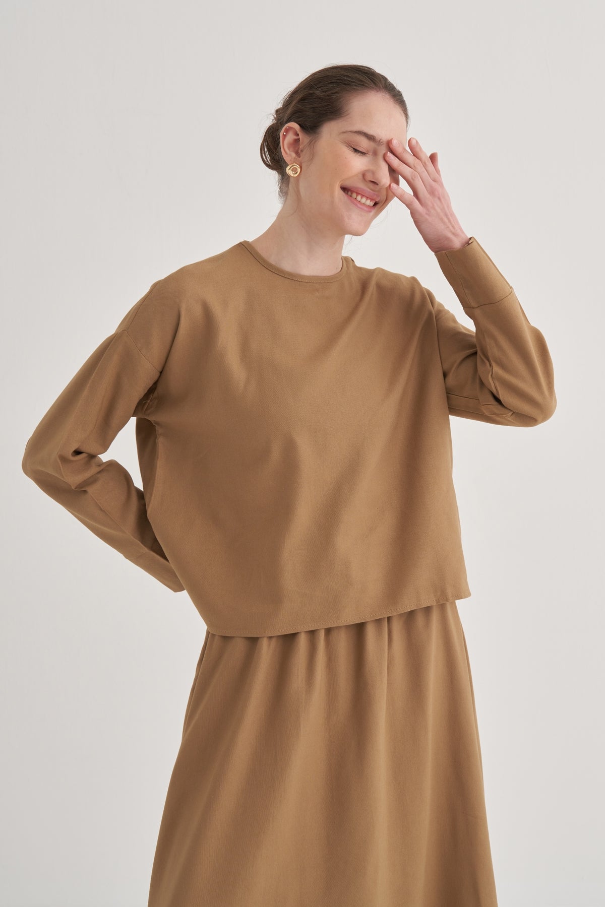 Kadın Etek Bluz Takım Camel