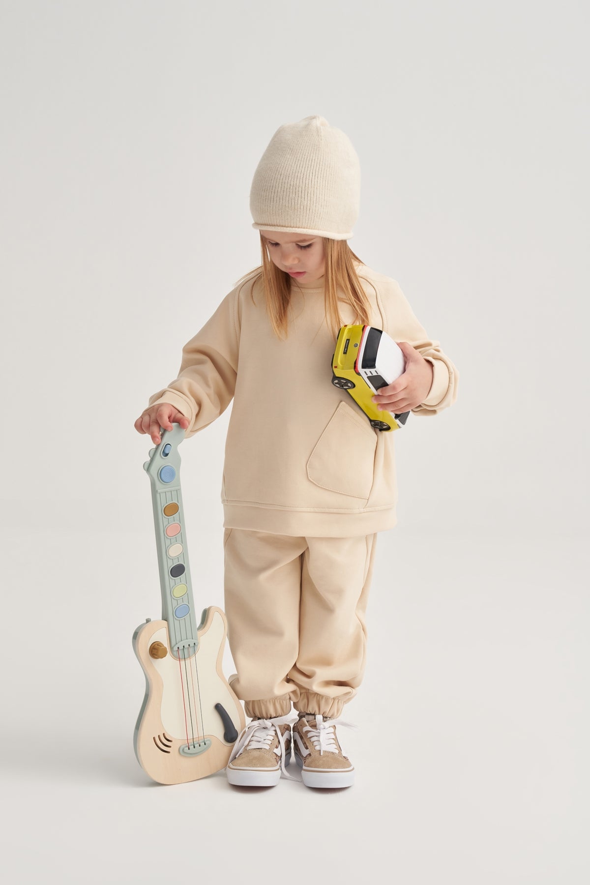 Unisex Çocuk İnterlok Dikiş Detaylı İkili Takım Bej