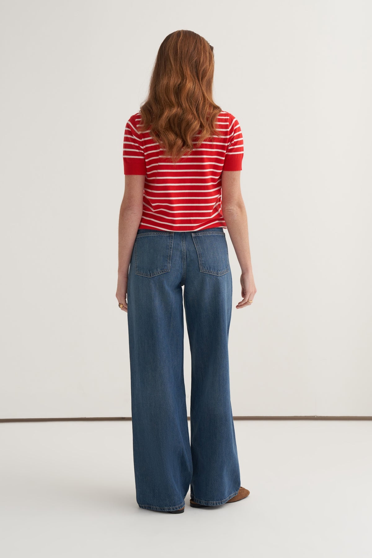 Kadın Viskon Triko Tişörtlü Hırka Takım Ekru Çizgili