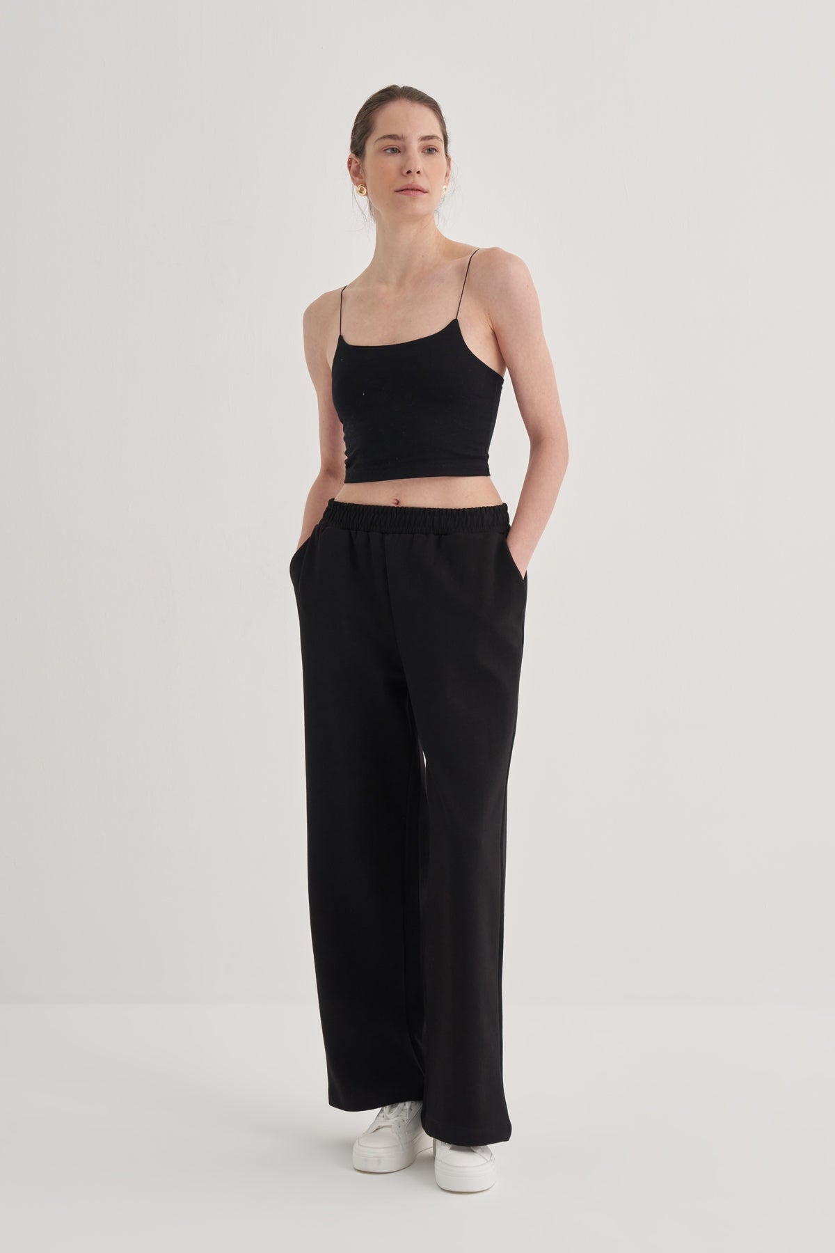 Kadın İnterlok Palazzo Pantolon Siyah