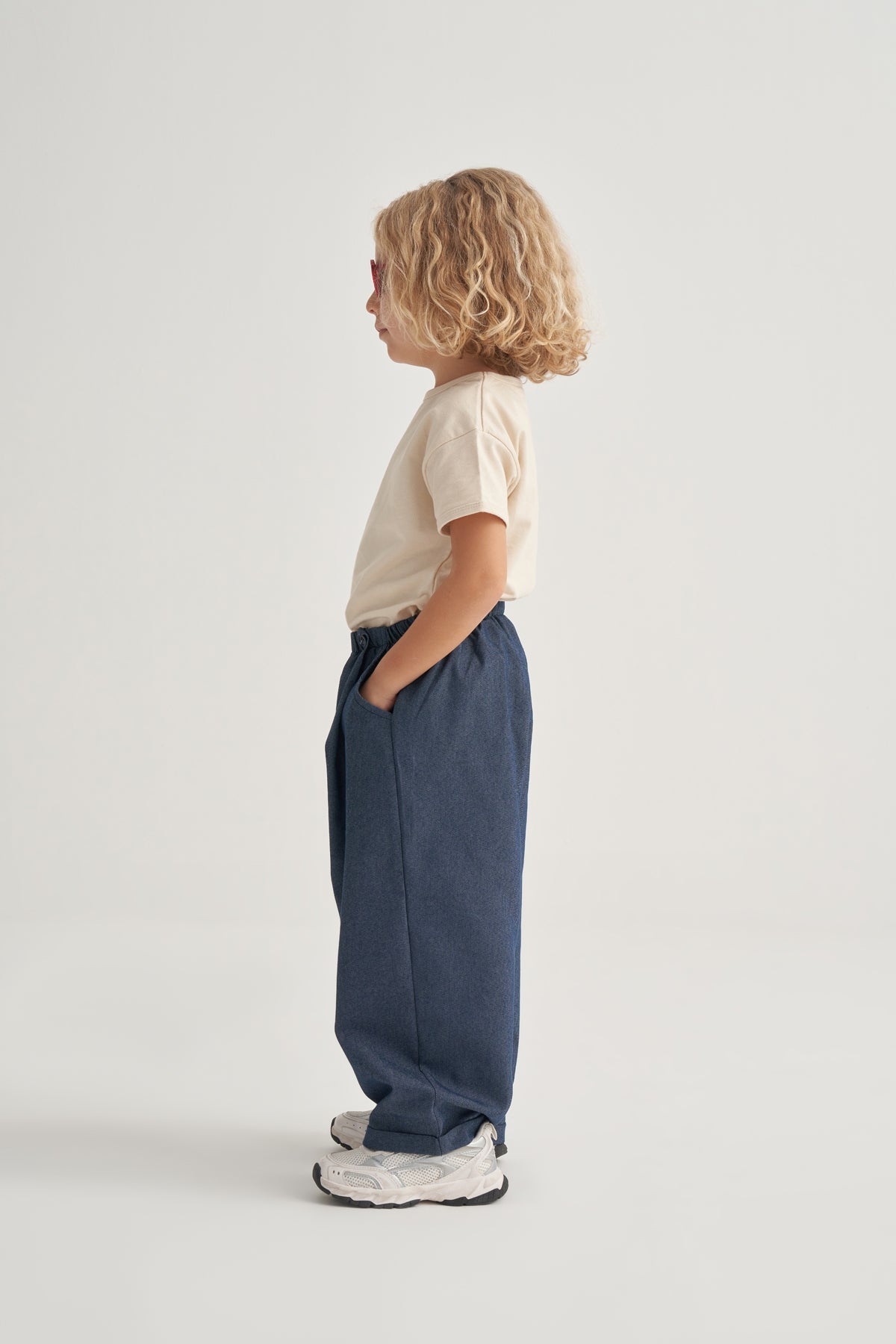 Unisex Çocuk Gabardin Pilili Pantolon Kot Mavisi