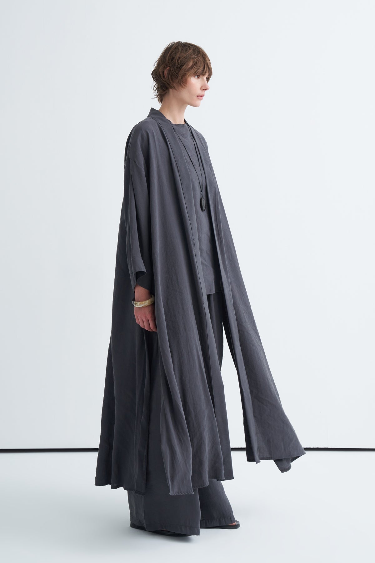 Modal 3'lü Pantolon Bluzlu Abaya Takım Antrasit