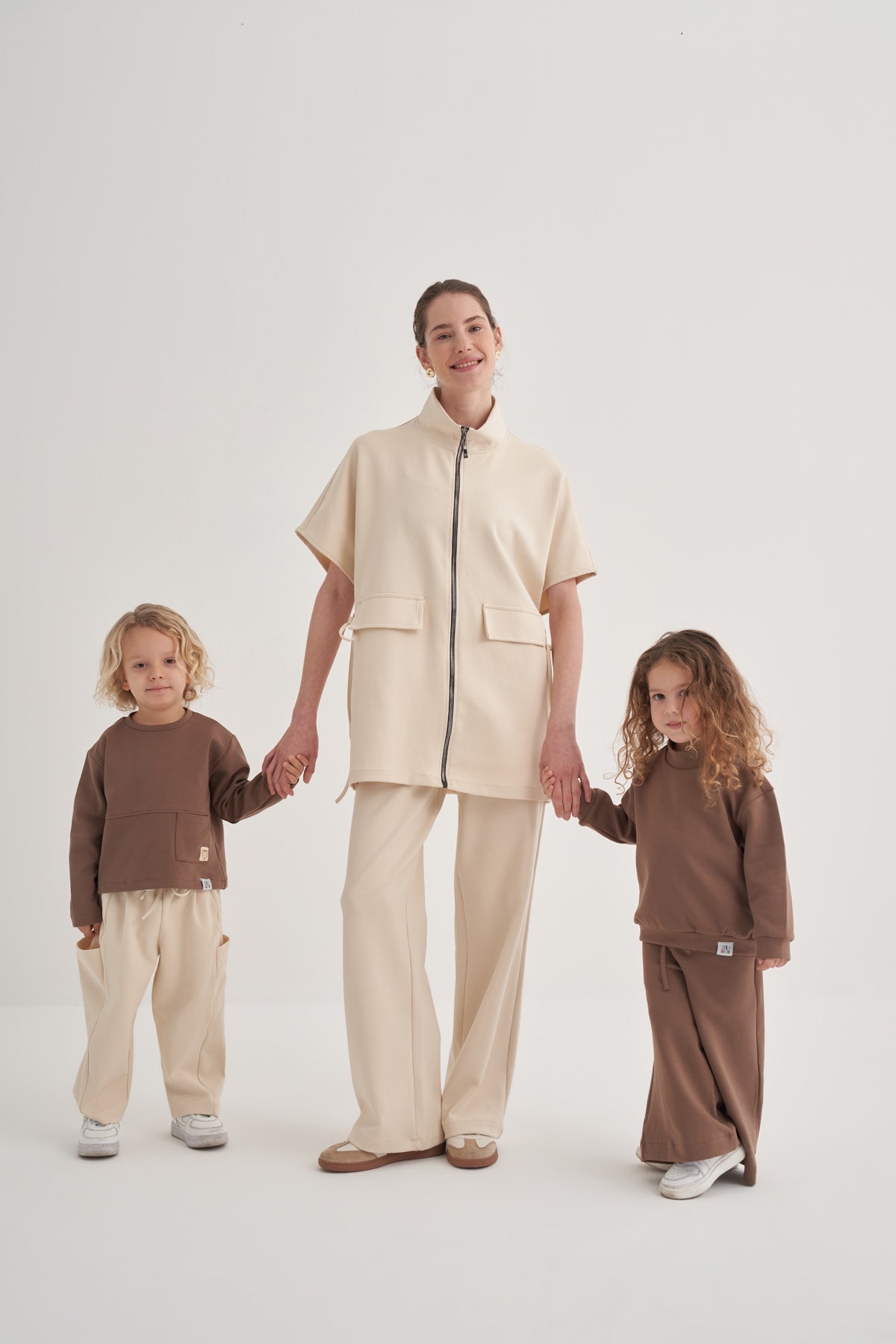 Kadın İnterlok Oversize Yelek Pantolon Takım Bej