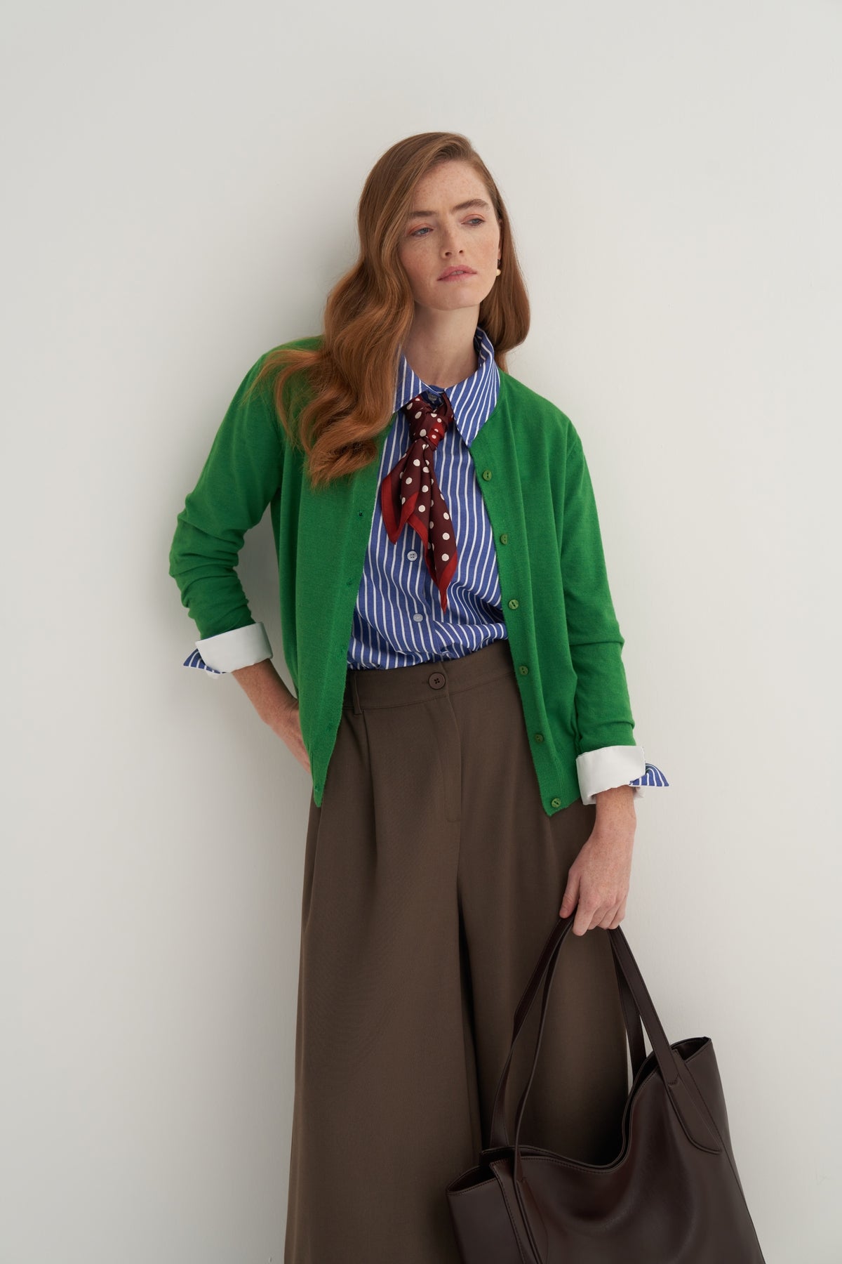 Kadın Çift Pileli Bol Paça Palazzo Pantolon Koyu Vizon