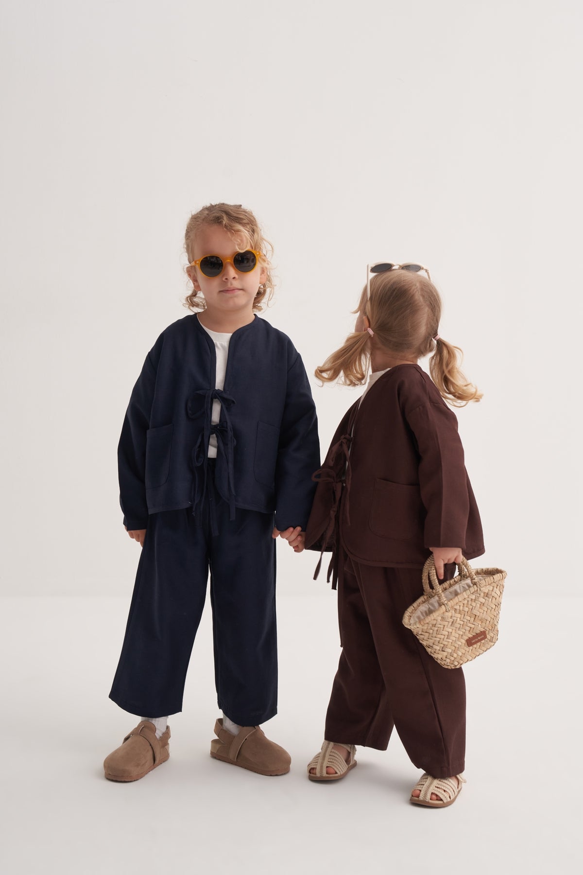 Unisex Çocuk Dökümlü Pamuklu Kimono Lacivert