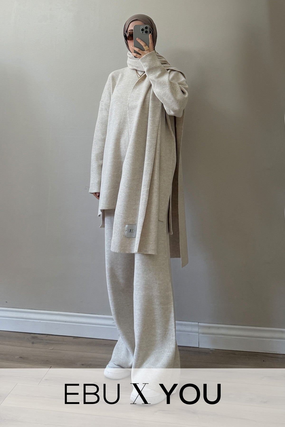 Kadın Soft Bol Paça Triko Pantolon Taş