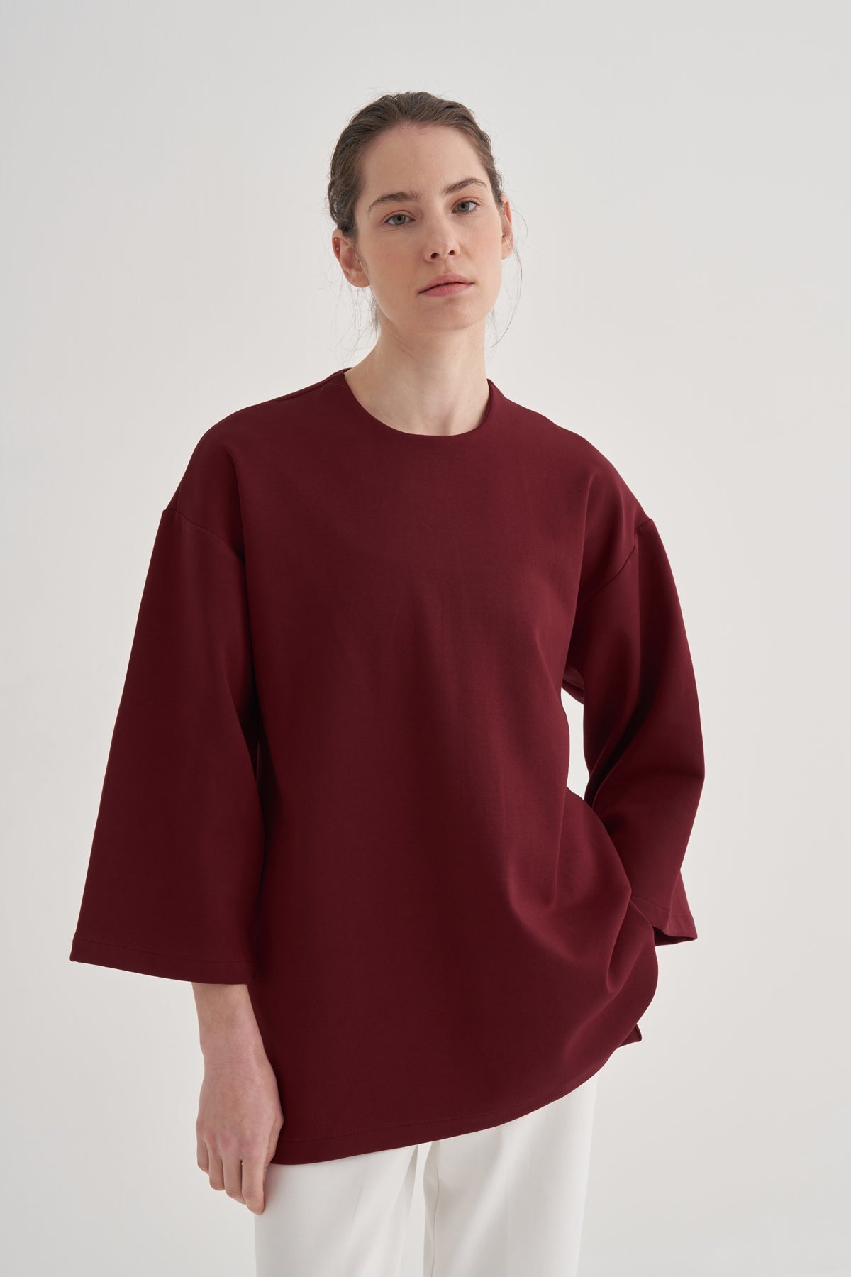 Kadın İnterlok Bağlamalı Tunik Bordo
