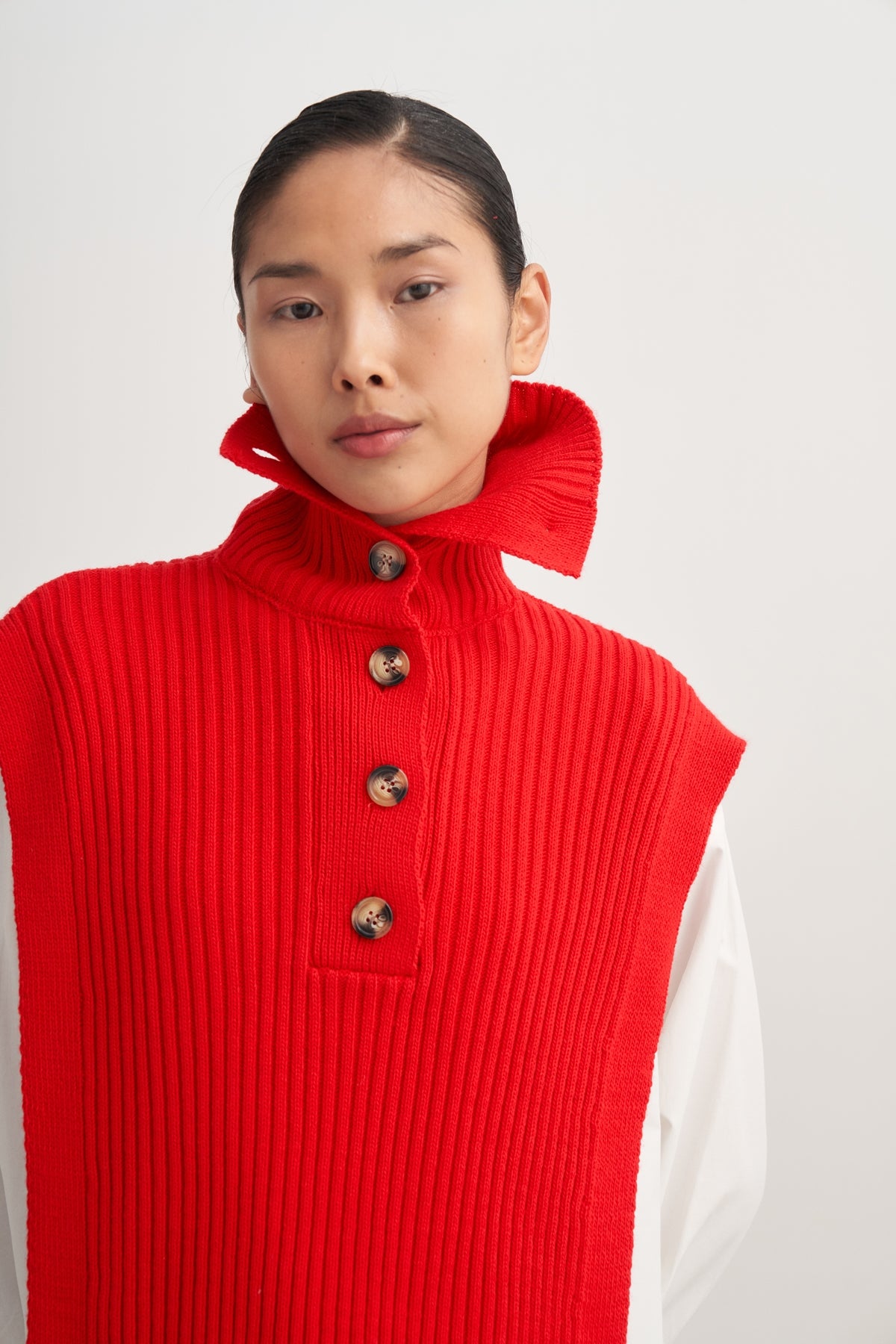 Kadın Düğmeli Triko Süveter Kırmızı