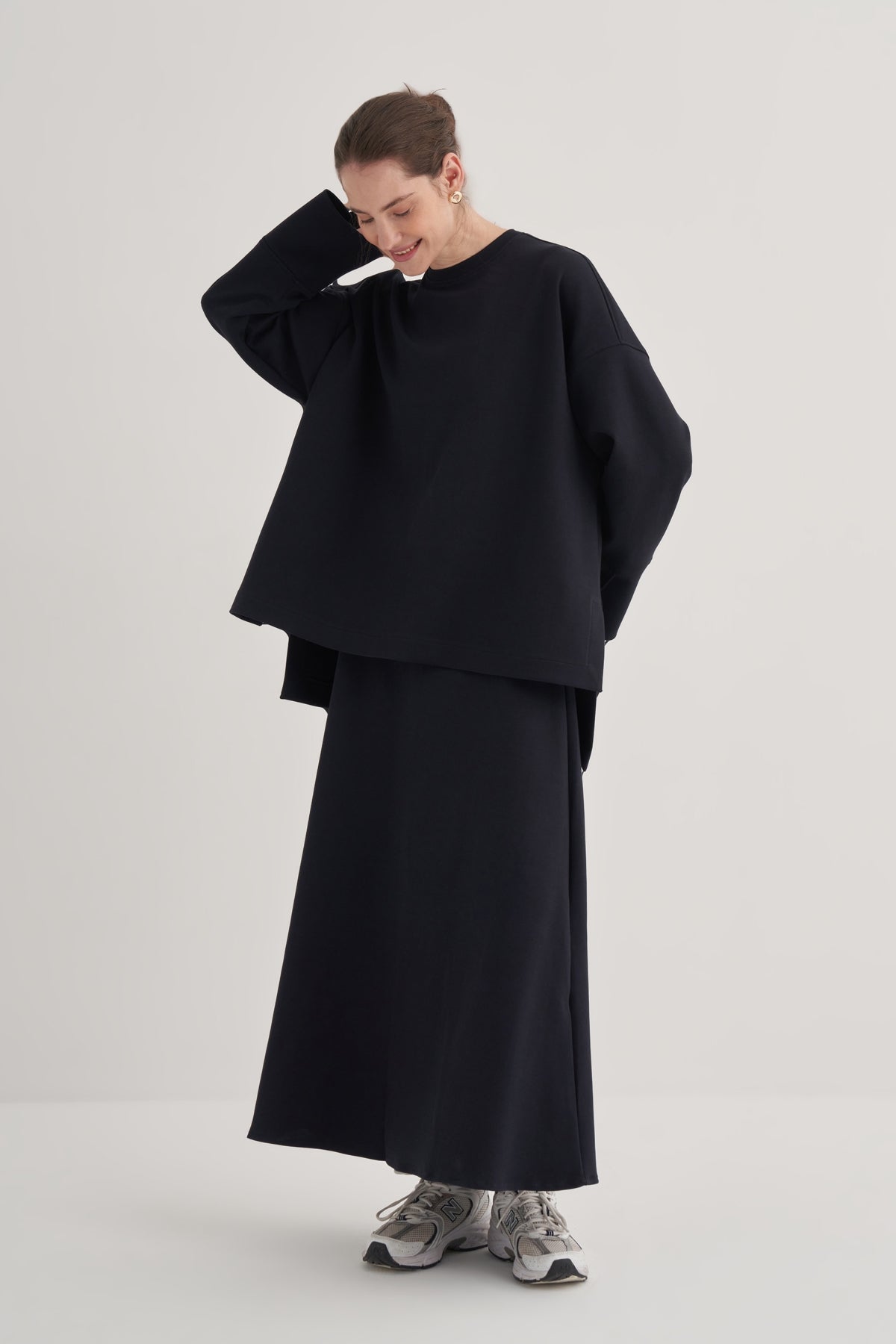 Kadın İnterlok Kol Detaylı Bluz Lacivert