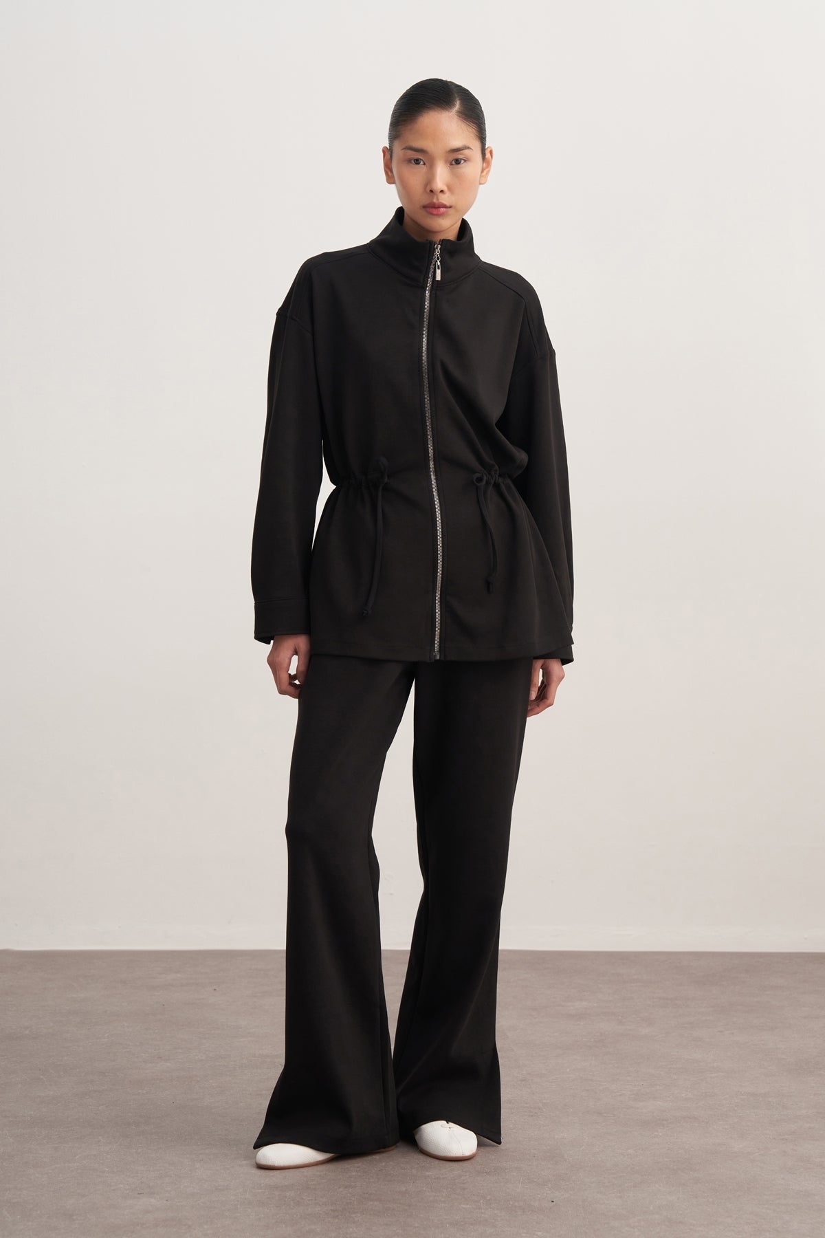 Kadın İnterlok Oversize Spor Ceket Takım Siyah