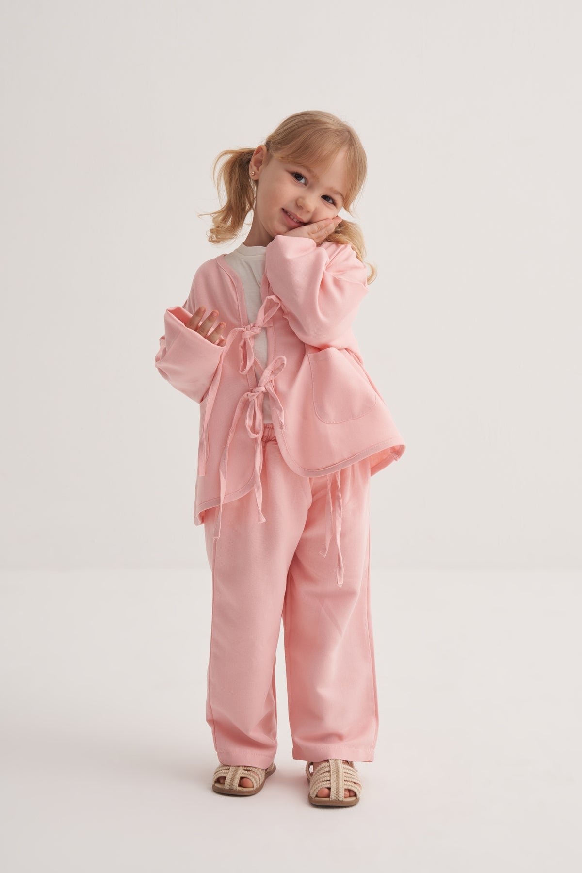 Unisex Çocuk Dökümlü Pamuklu Kimono Pembe