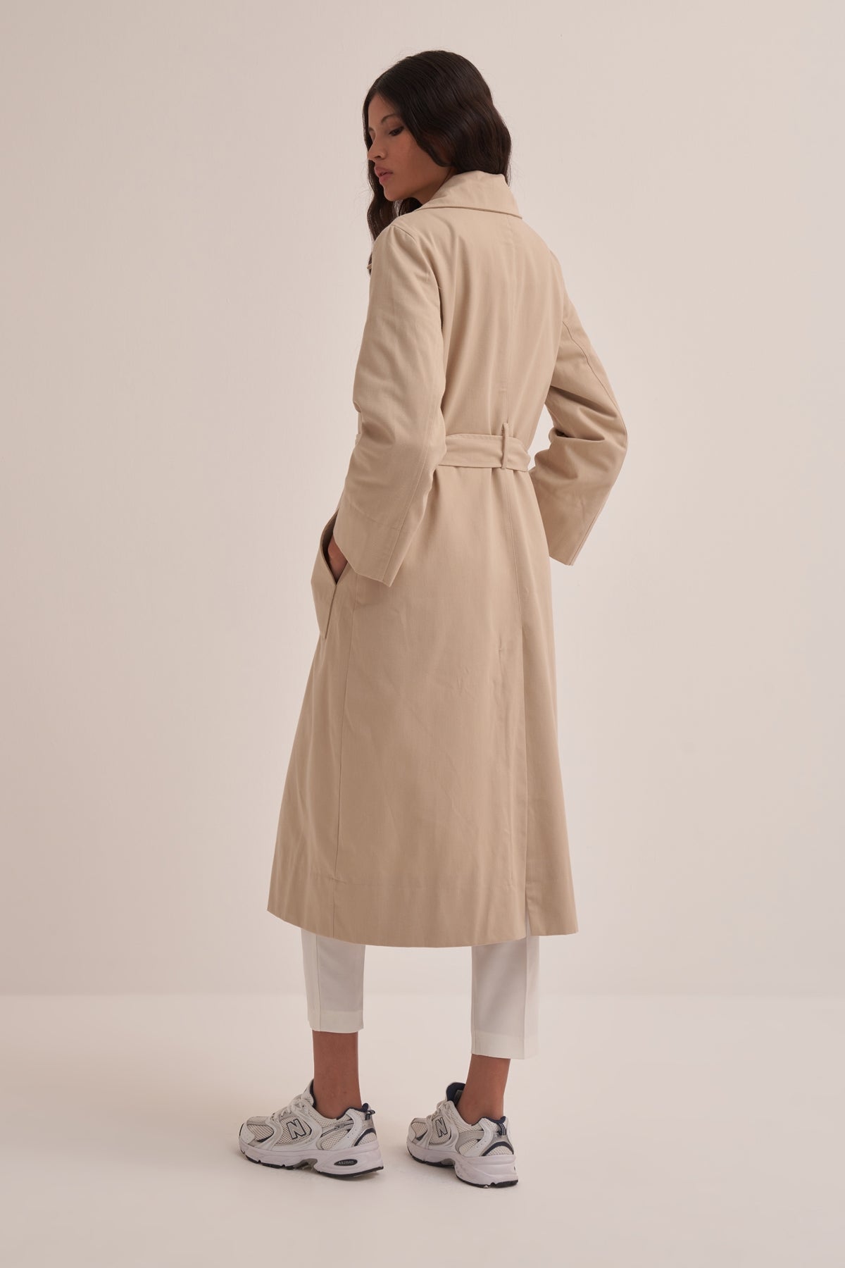 Kadın Oversize Düz Kapama Trençkot Bej