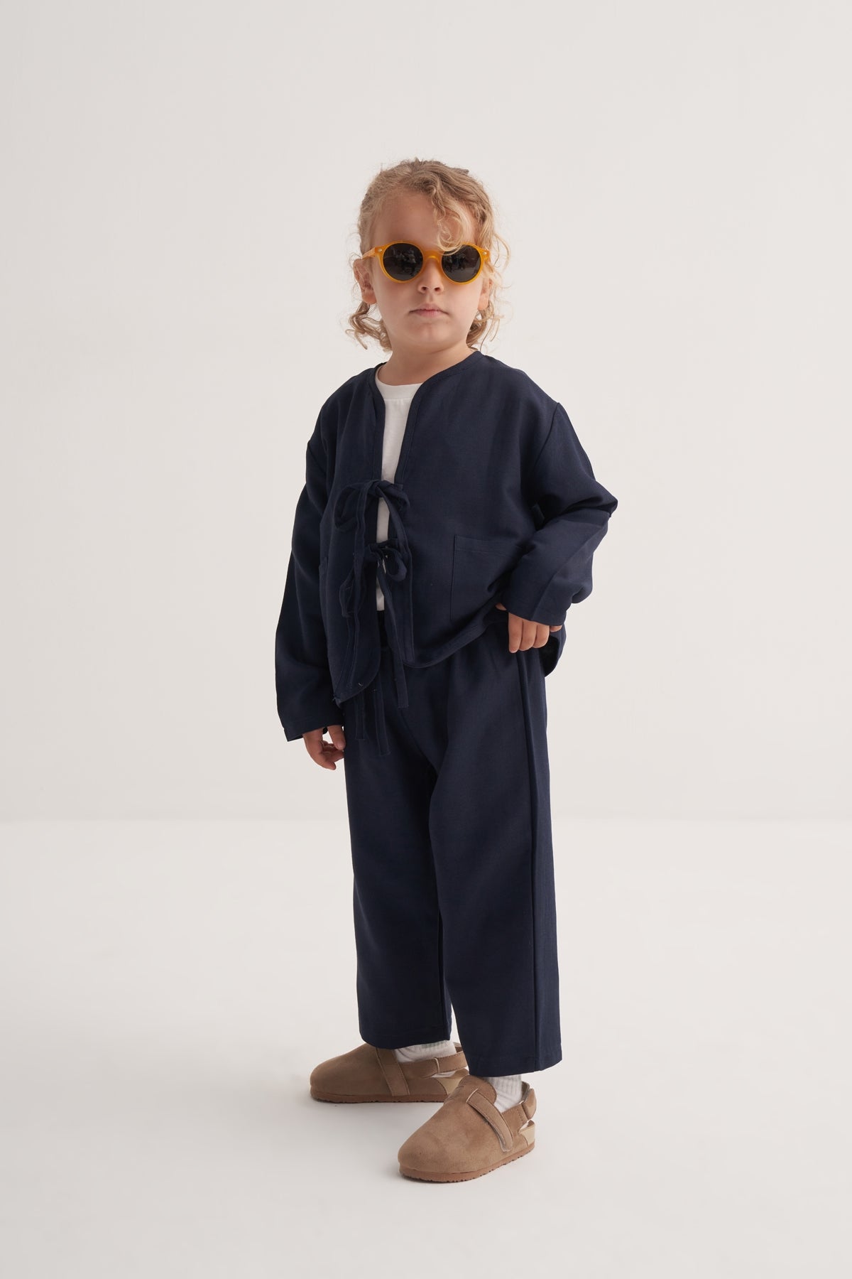 Unisex Çocuk Dökümlü Pamuklu Kimono Lacivert