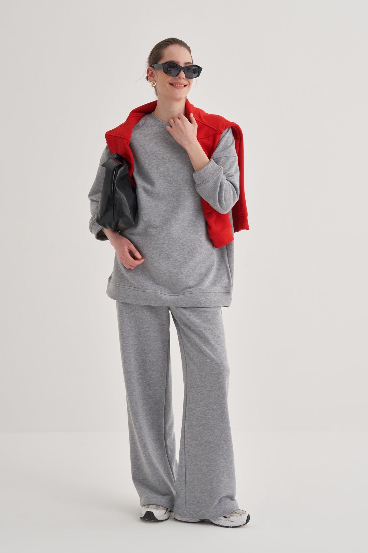 Kadın Oversize Sweat Gri Melanj