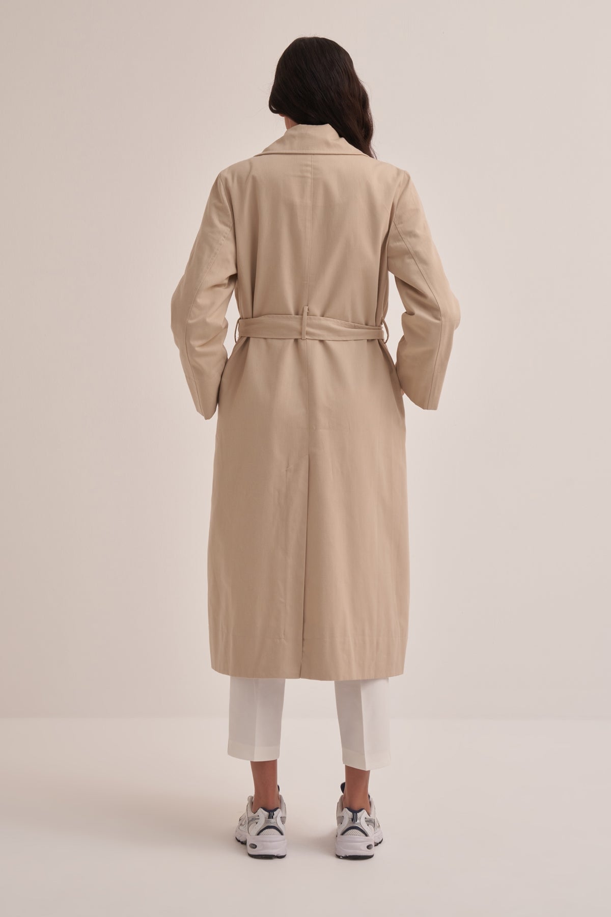 Kadın Oversize Düz Kapama Trençkot Bej