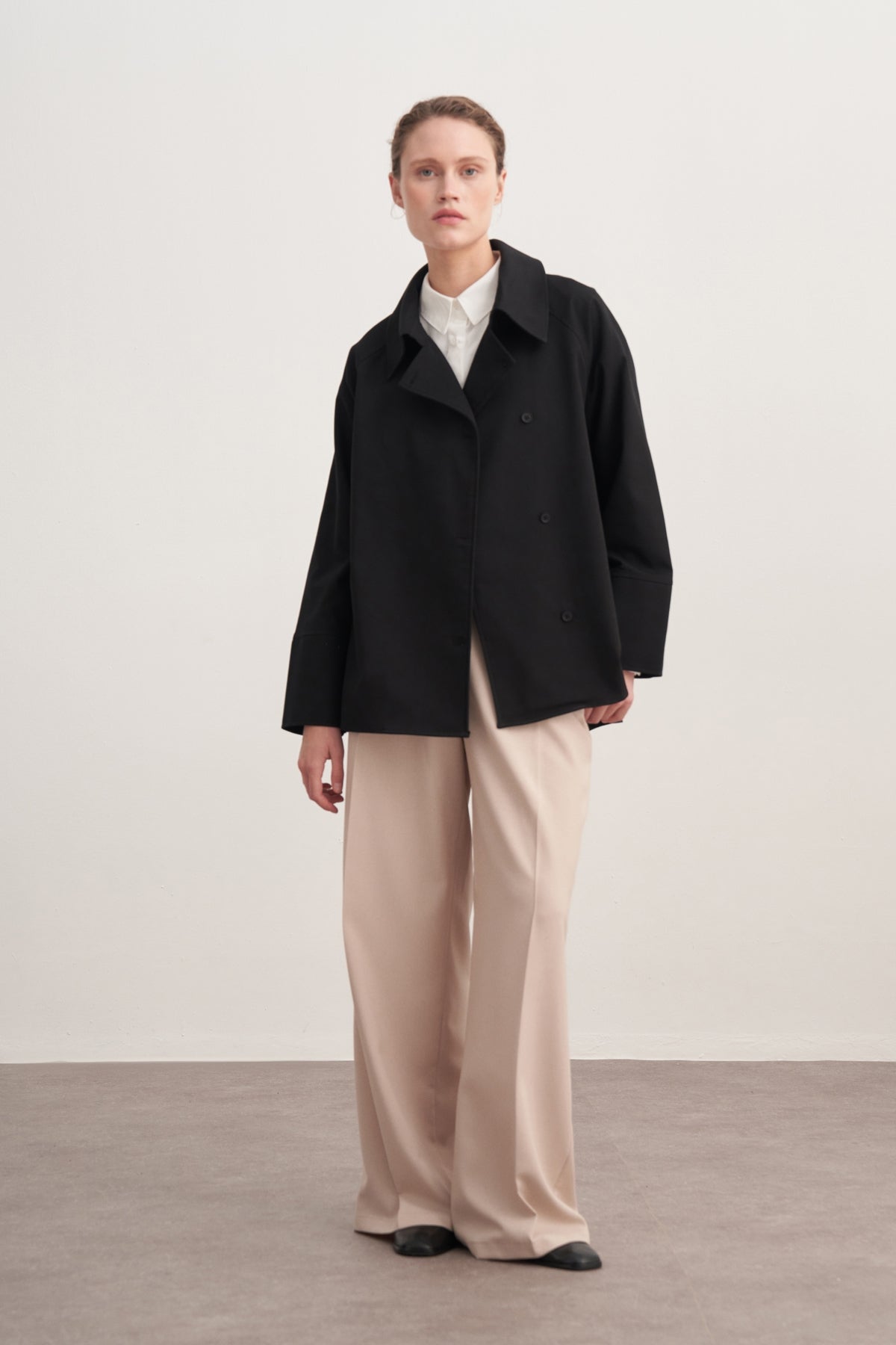 Kadın Gabardin Kruvaze Gömlek Siyah