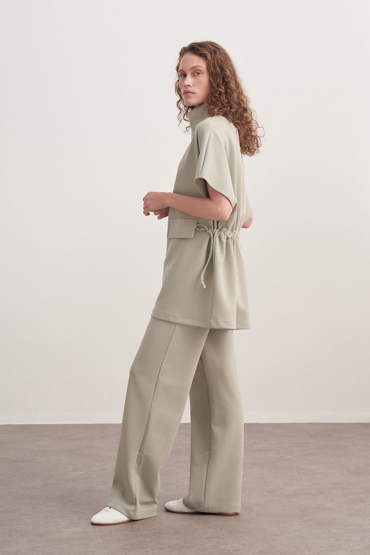 Kadın İnterlok Oversize Yelek Pantolon Takım Pastel Gri