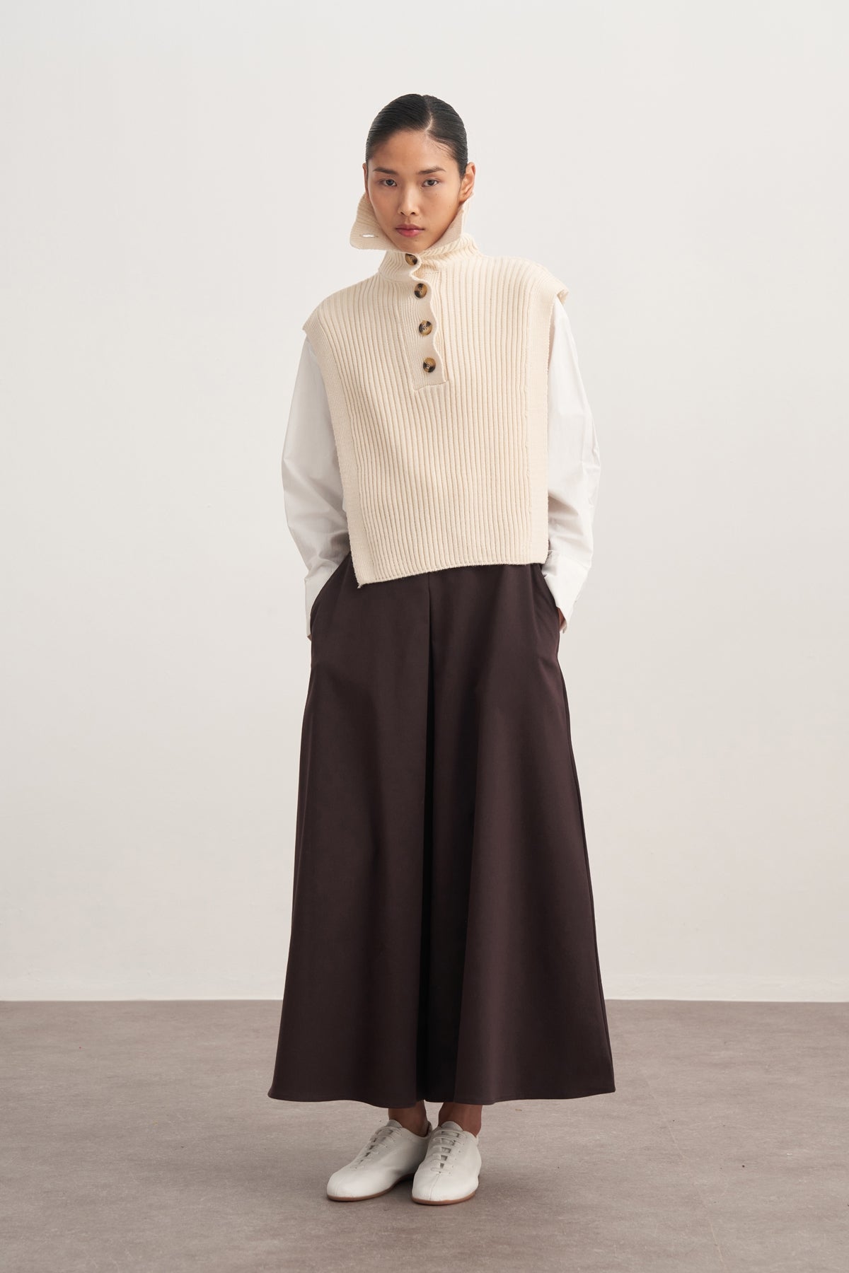 Kadın Gabardin Pilikaşe Etek Kahve