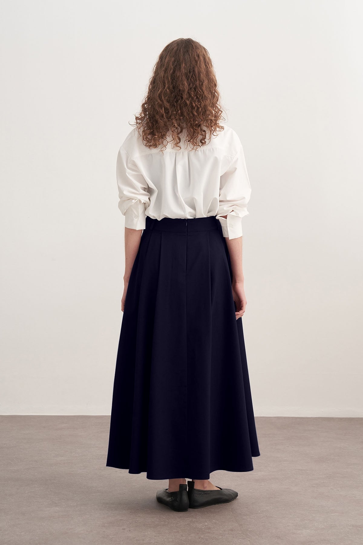 Kadın Gabardin Çift Pile Etek Lacivert