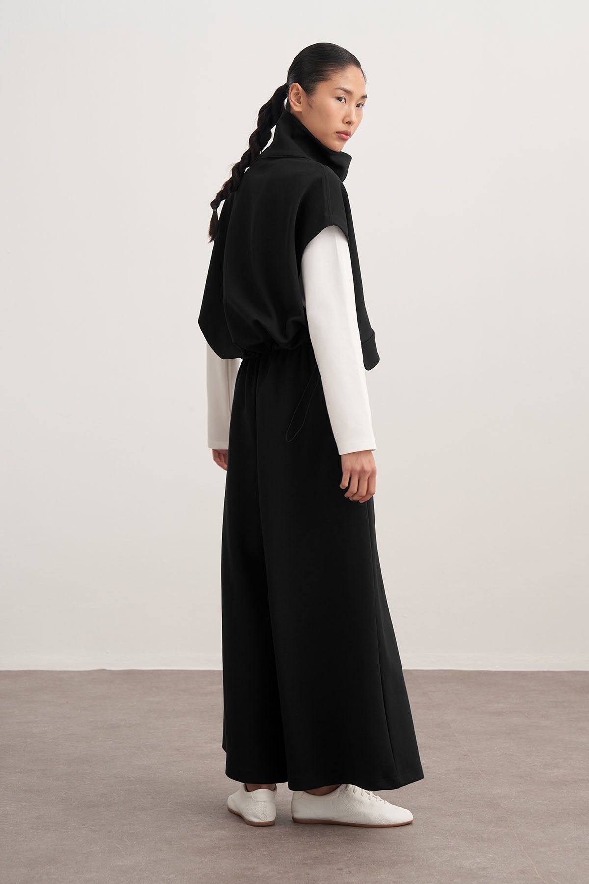 Kadın İnterlok Yüksek Yaka Yelek Pantolon Takım Siyah