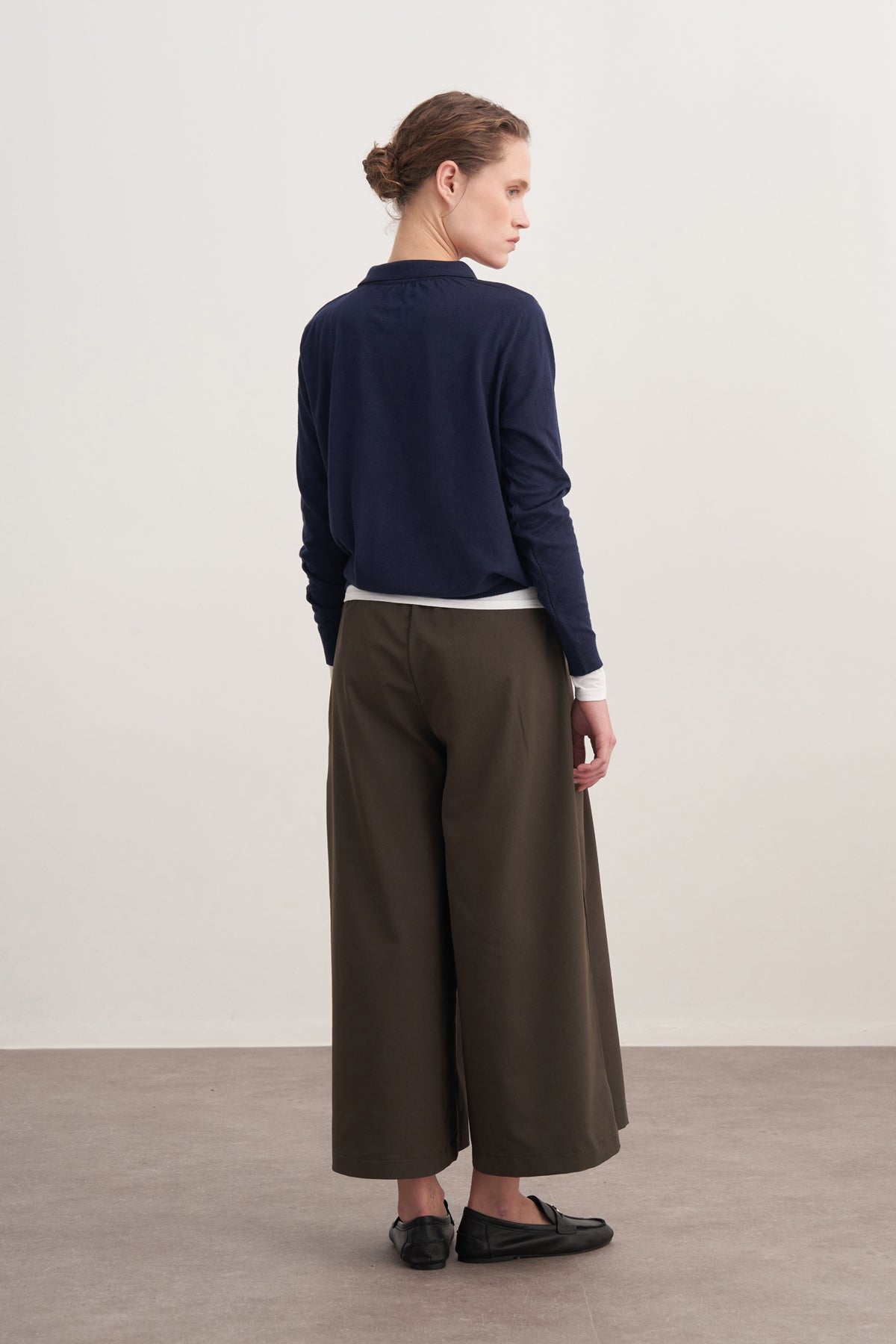 Kadın Polo Yaka Viskon Triko Kazak Lacivert