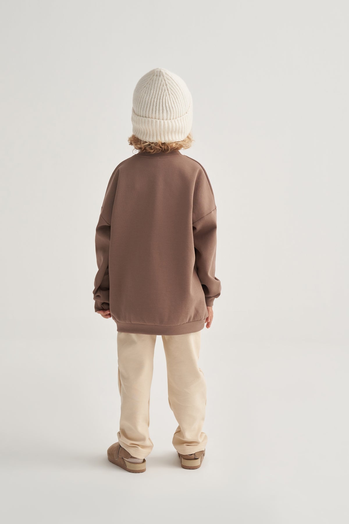 Unisex Çocuk İnterlok Cepli Sweatshirt Kahve