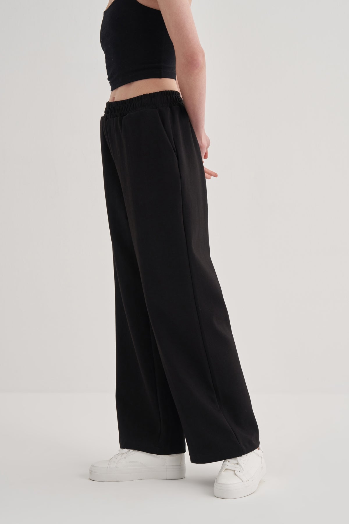 Kadın İnterlok Palazzo Pantolon Siyah