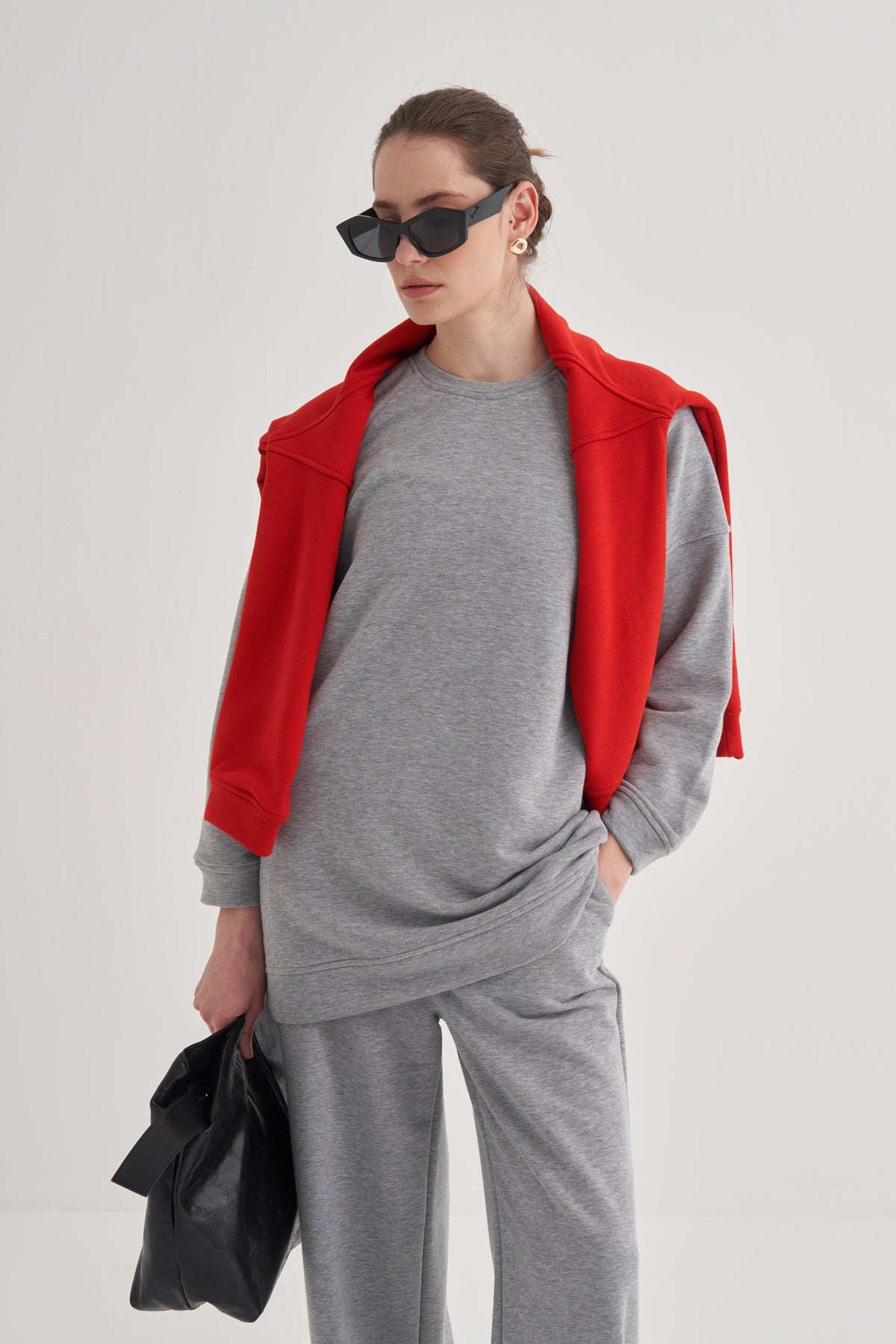 Kadın Oversize Sweat Gri Melanj