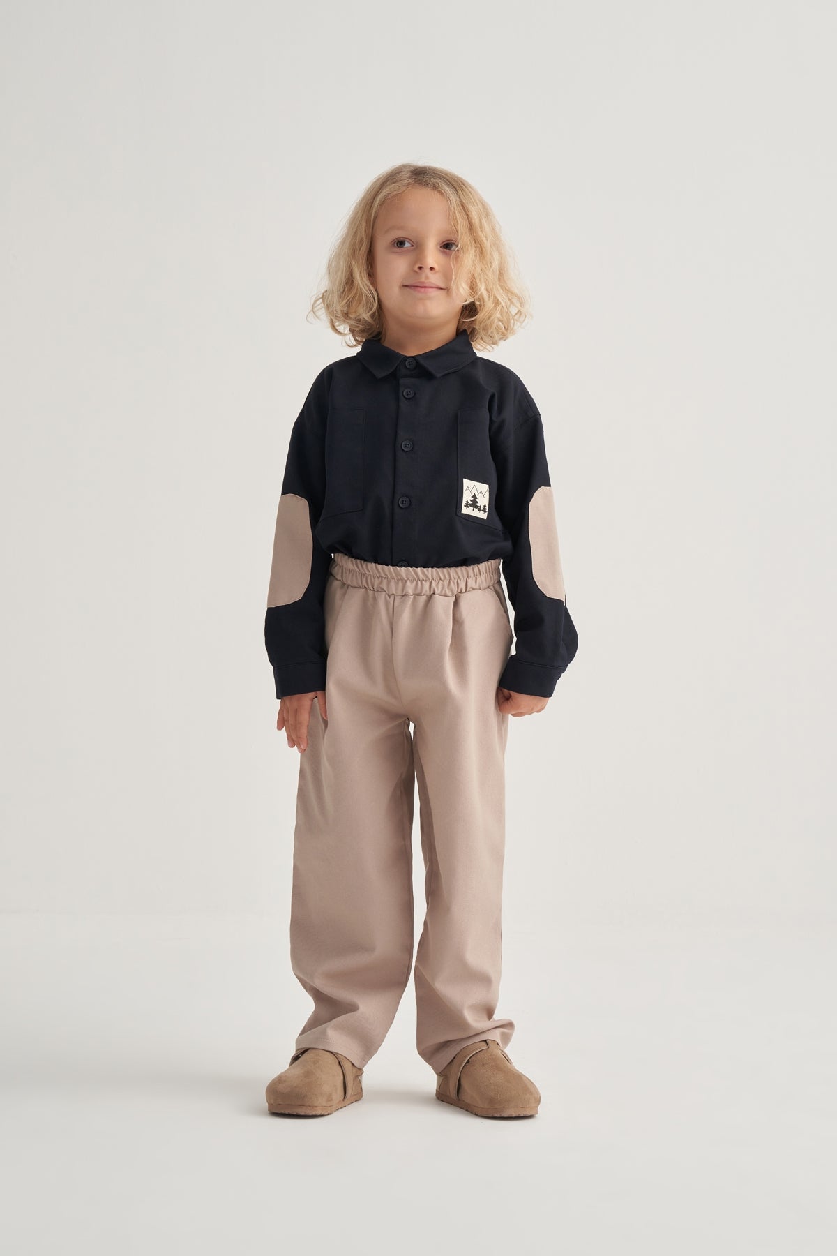 Unisex Çocuk Gabardin Bel Lastikli Pantolon Bej