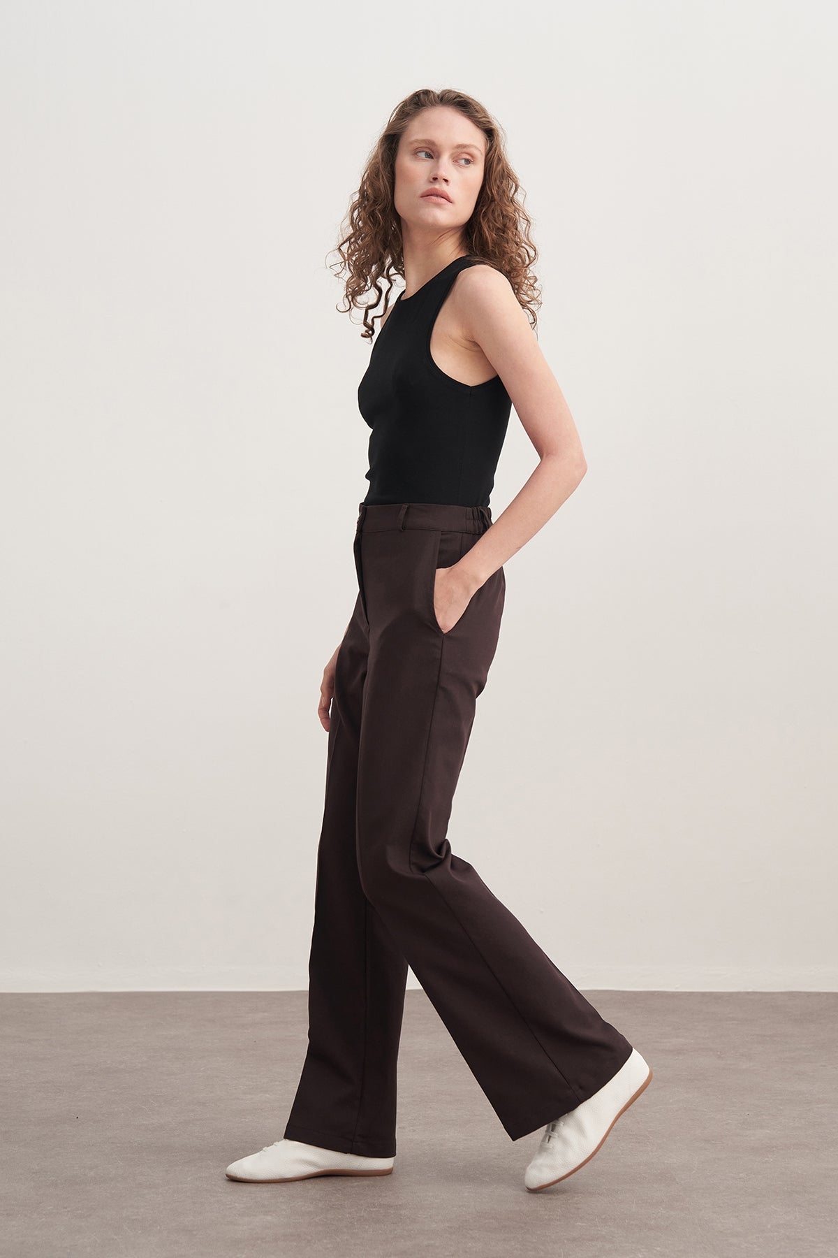 Kadın Gabardin Palazzo Pantolon Kahve