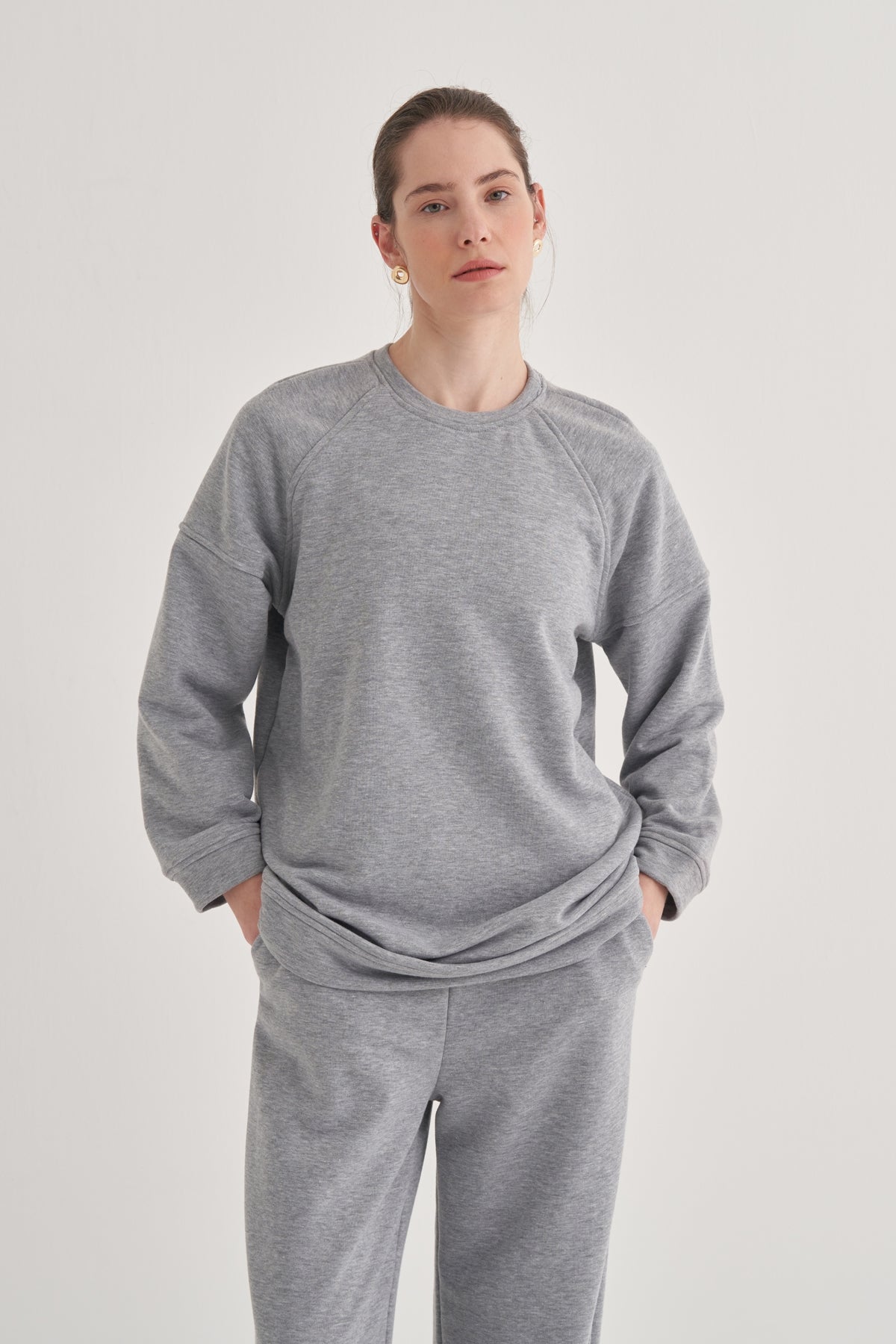 Kadın Oversize Sweat Gri Melanj