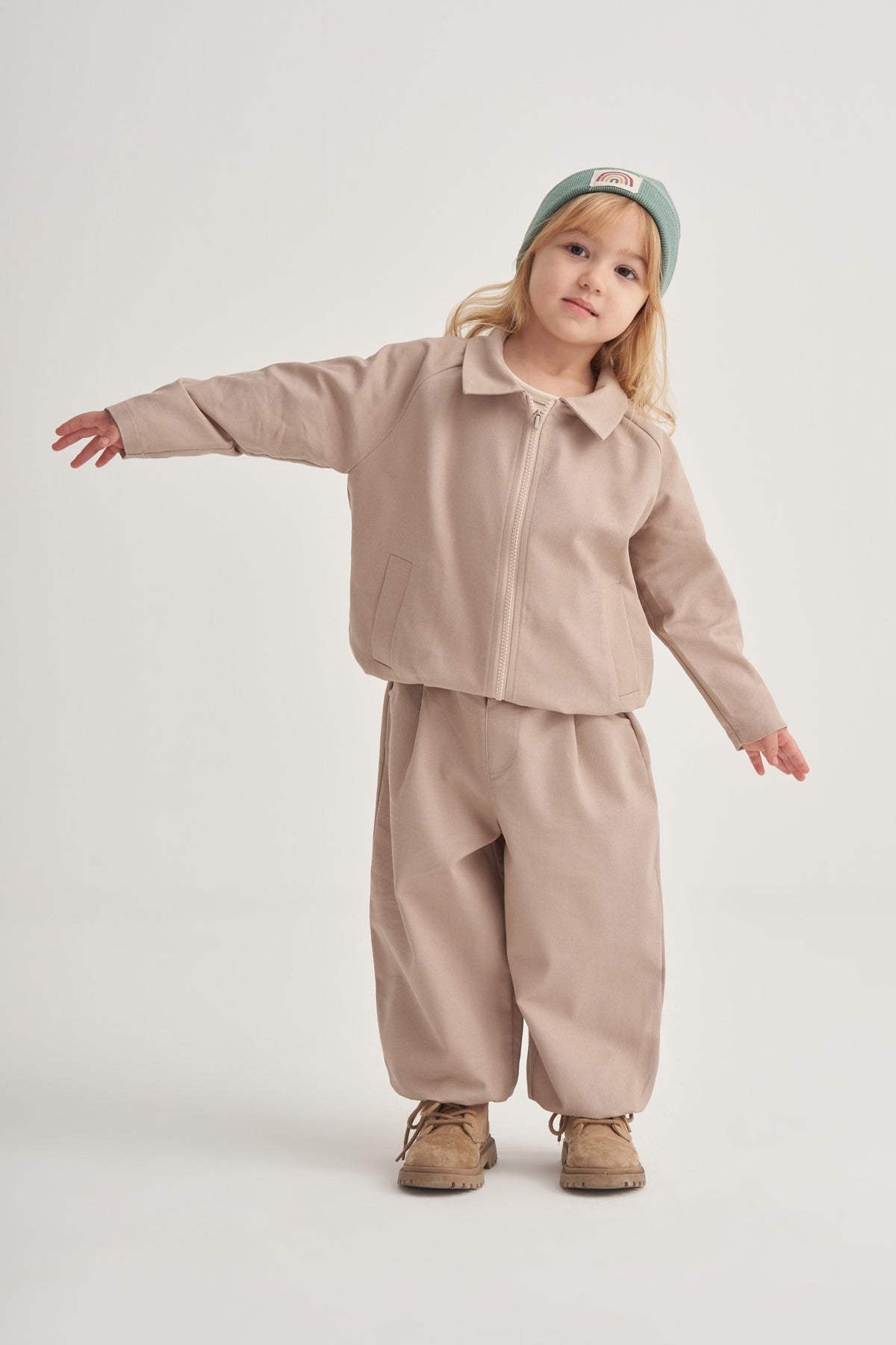 Unisex Çocuk Gabardin Paça Detaylı Pantolon Bej