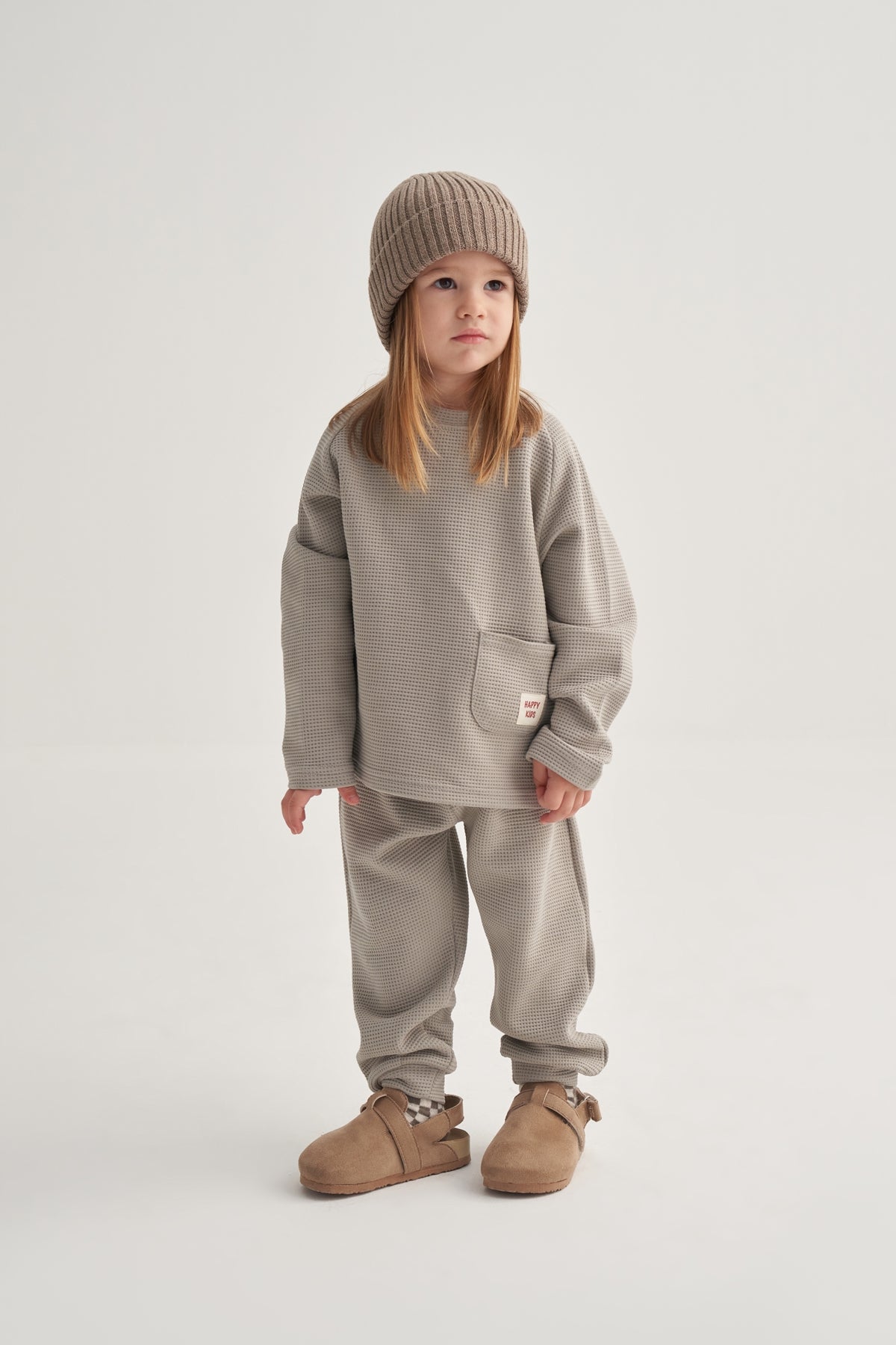 Unisex Çocuk Waffle Takım Gri